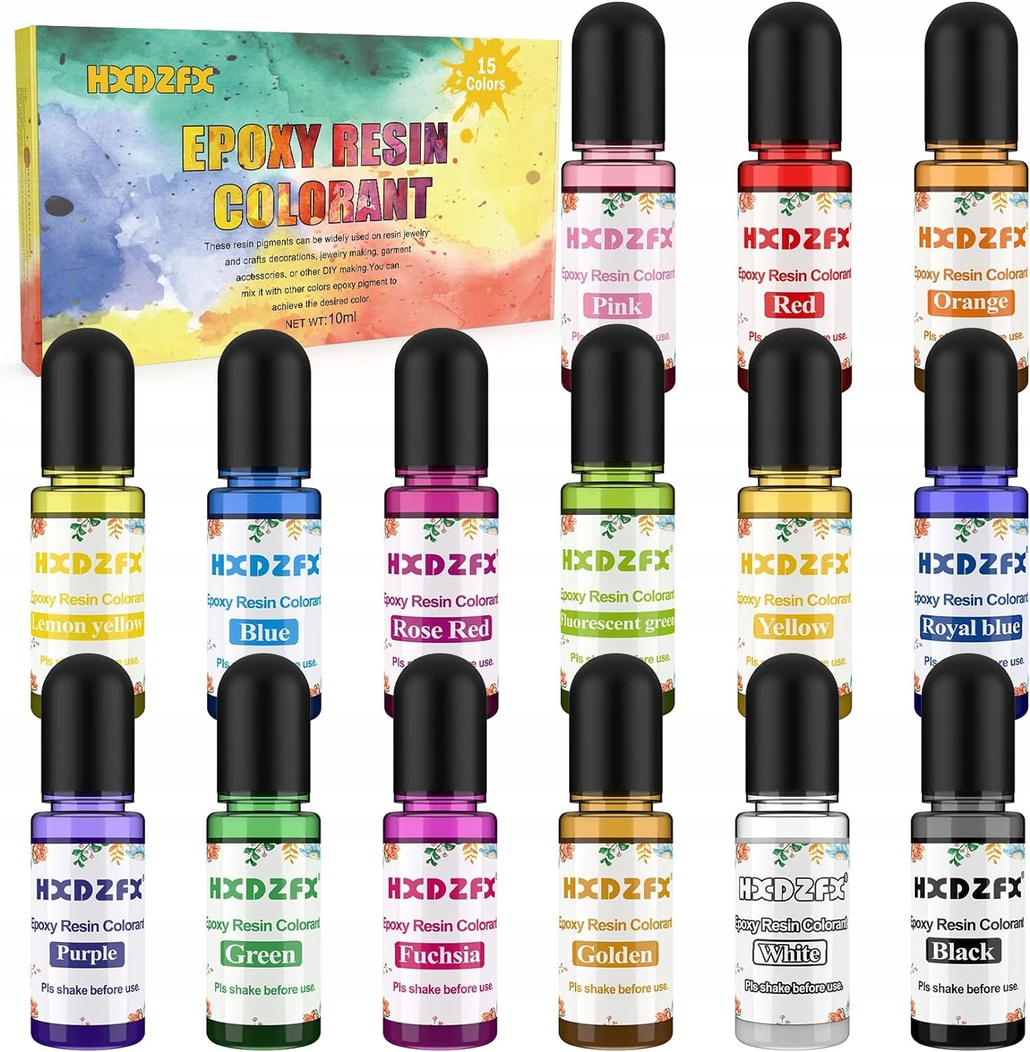 15 ks barviva do epoxidové pryskyřice živé barvy 10ML