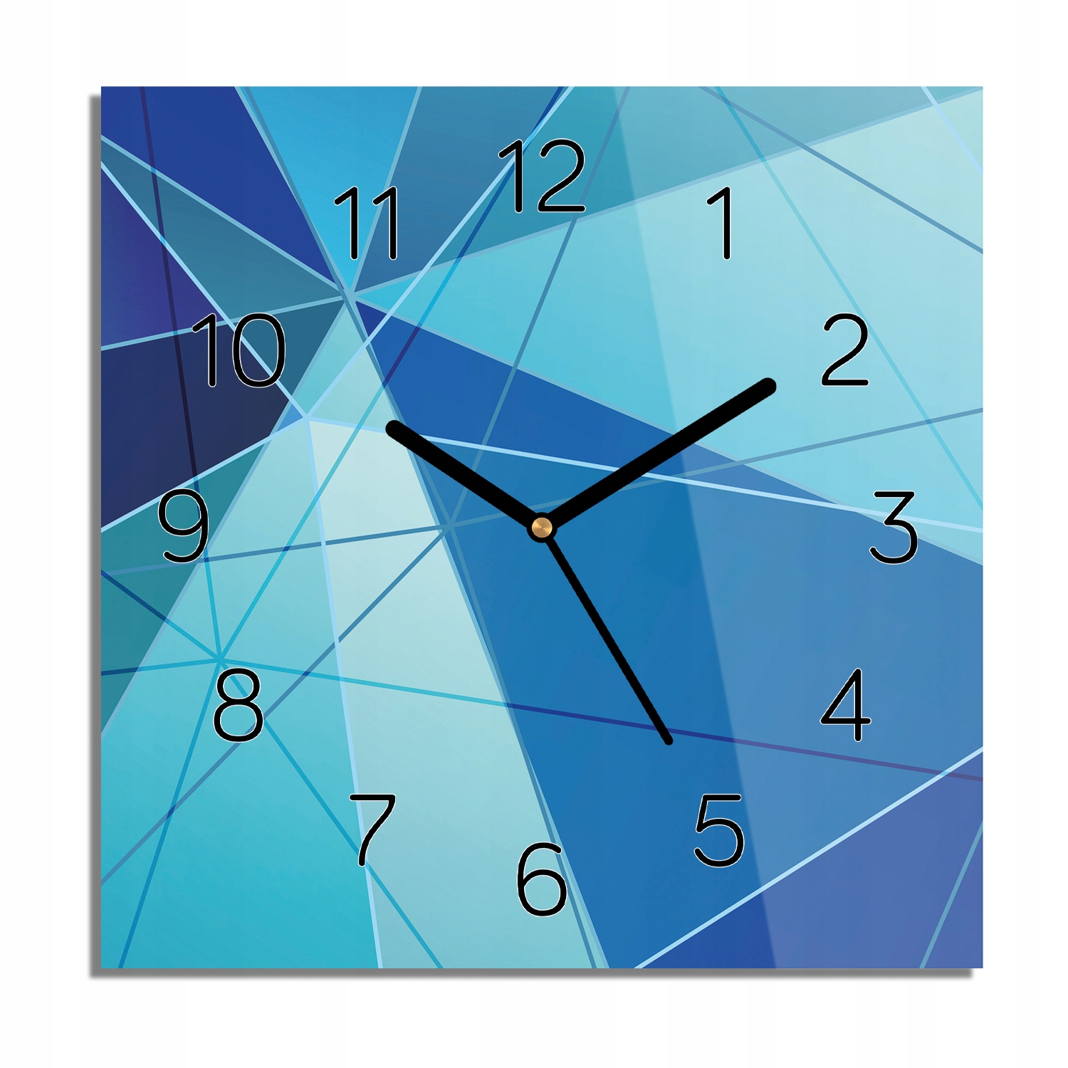 Geometrie modré hodiny na skle 30x30 tiché