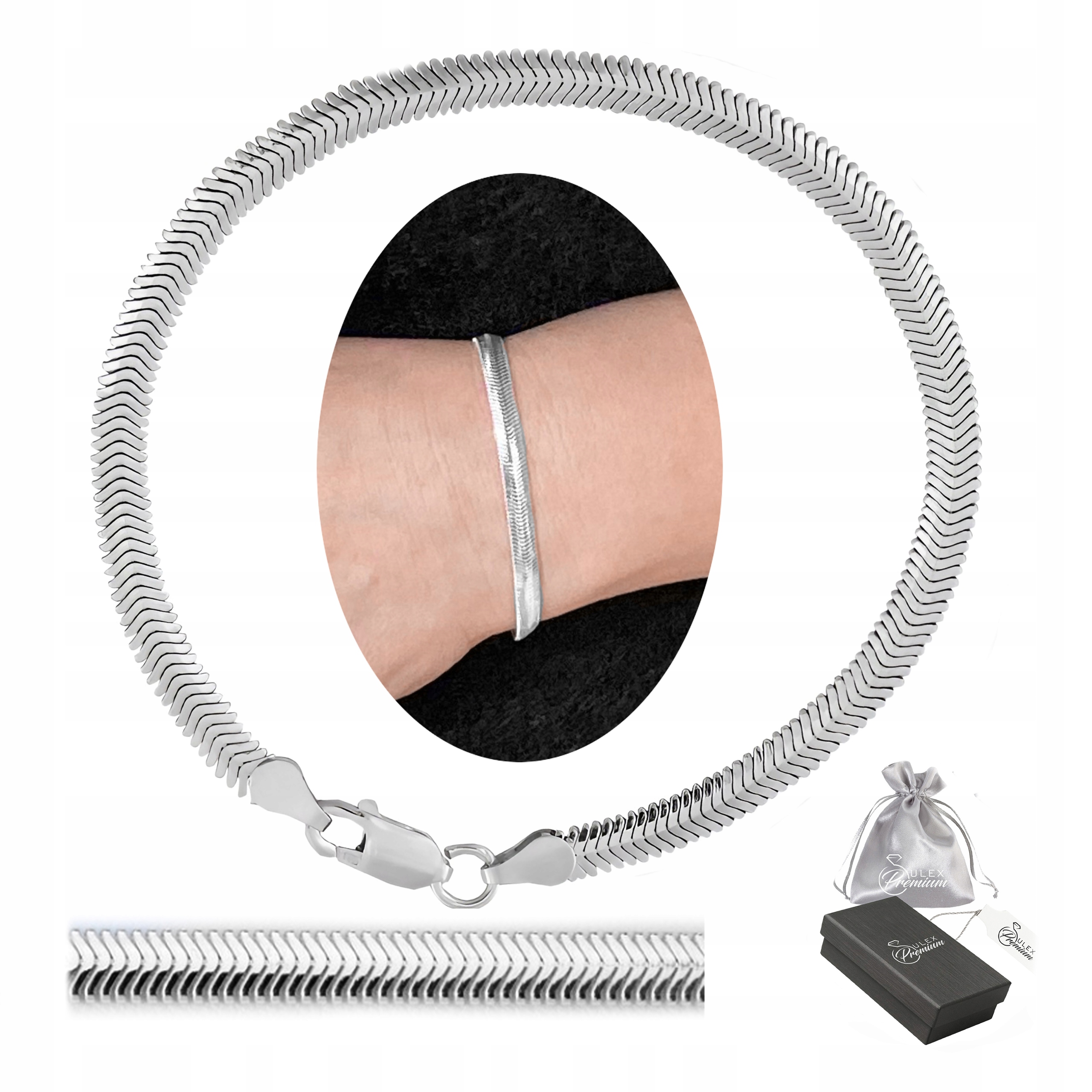 Náramek ze sterlingového stříbro ryzost 925 s hadem Elegantní ovál 19 cm x 4,5 mm