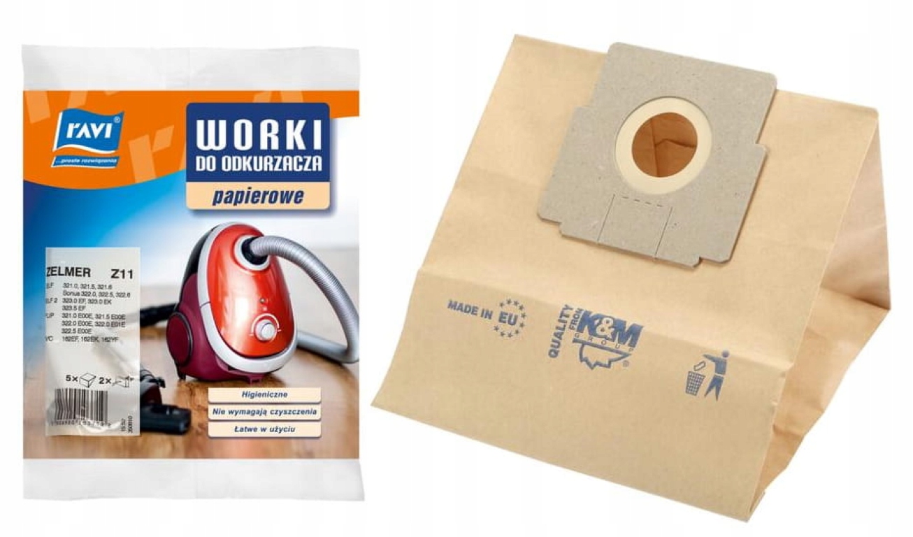 Worki do odkurzacza 2 filtry Z11 Zelmer papierowe wytrzymałe 5 sztuk
