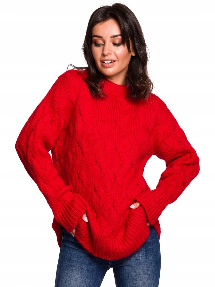

Eu S/m BK038 Sweter ze splotem typu warkocz - czer