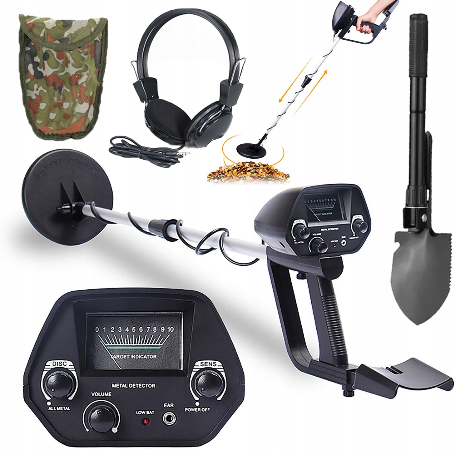 Podzemní Detektor Kovů Detektor Kovu Sluchátka Lopata Baterie