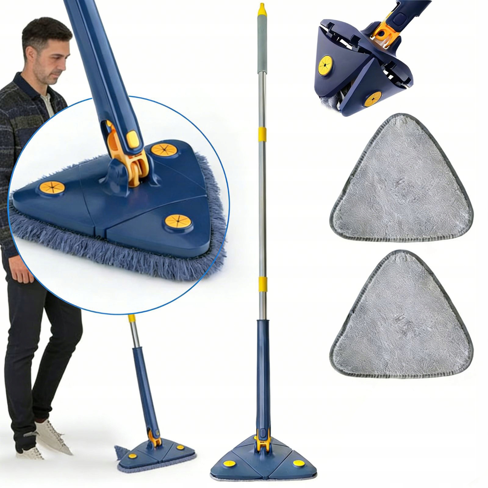 Rotační mop 360 trojúhelníkový s teleskopickým ždímáním 2 utěrky 5S sušení