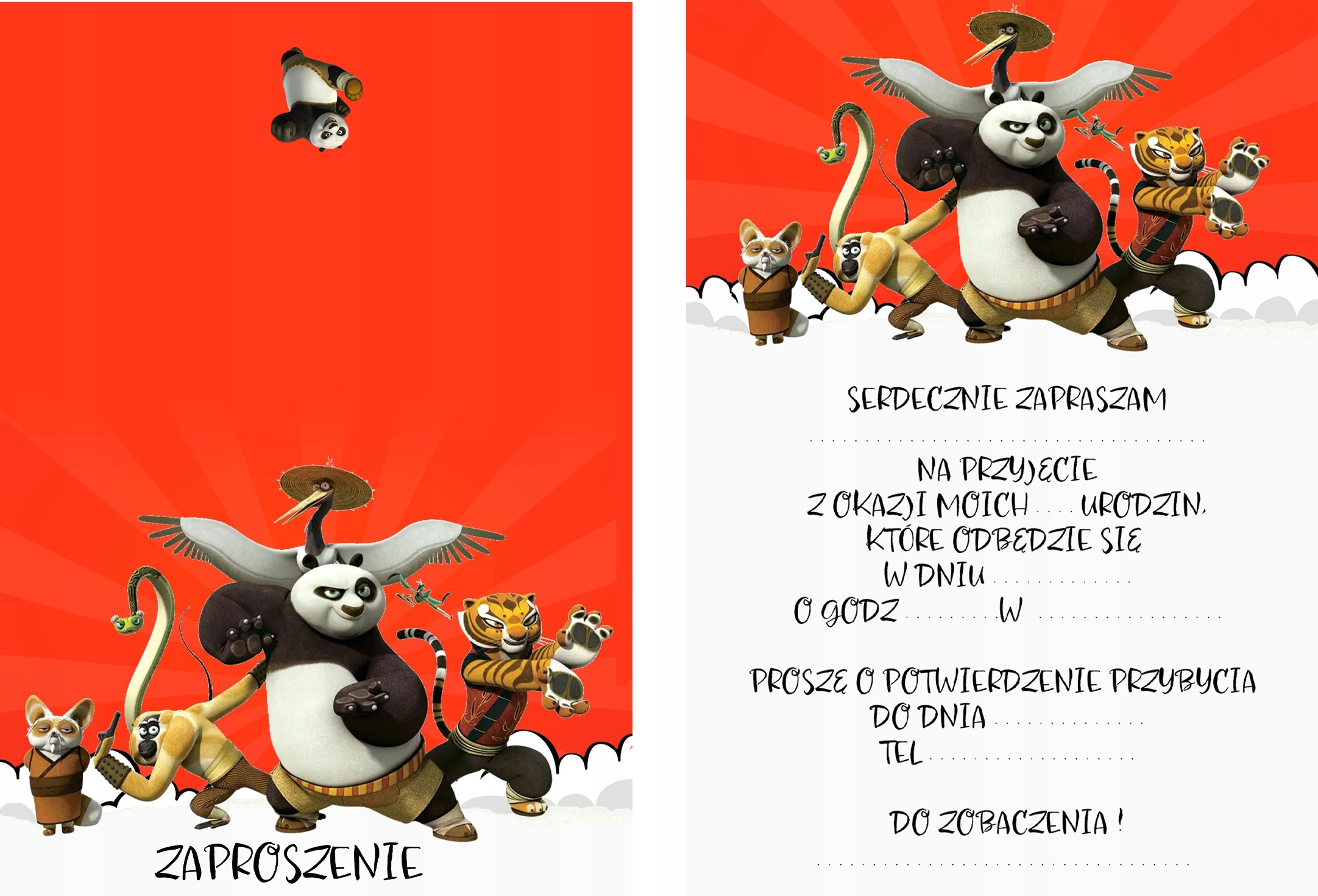 ZAPROSZENIE KUNG FU PANDA ZAPROSZANIA URODZINOWE 20x15cm WIELE WZORÓW Marka inna