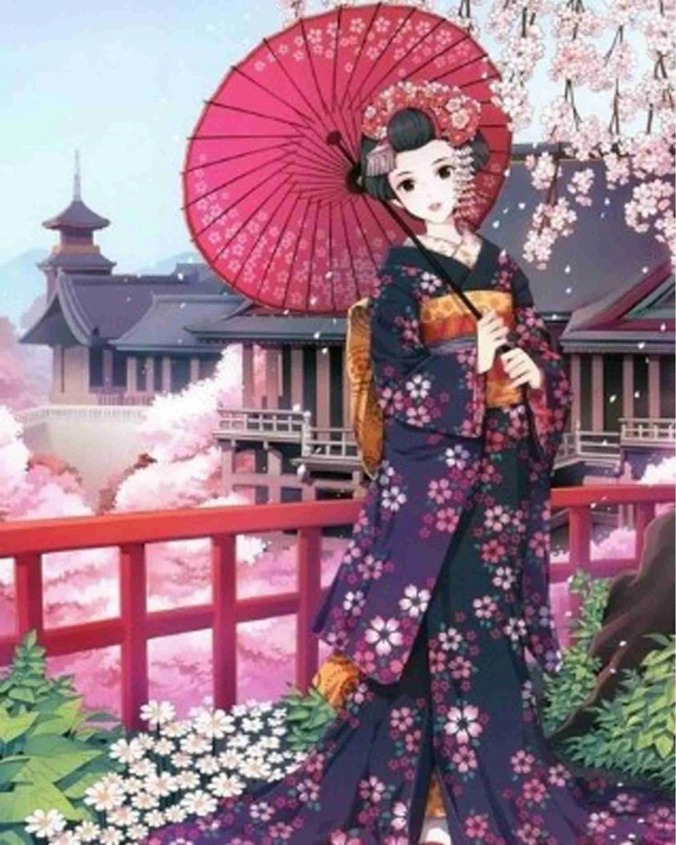 Diamantová Výšivka Diamond Painting Mozaika Japonská žena 2 45x55 Sada 5D