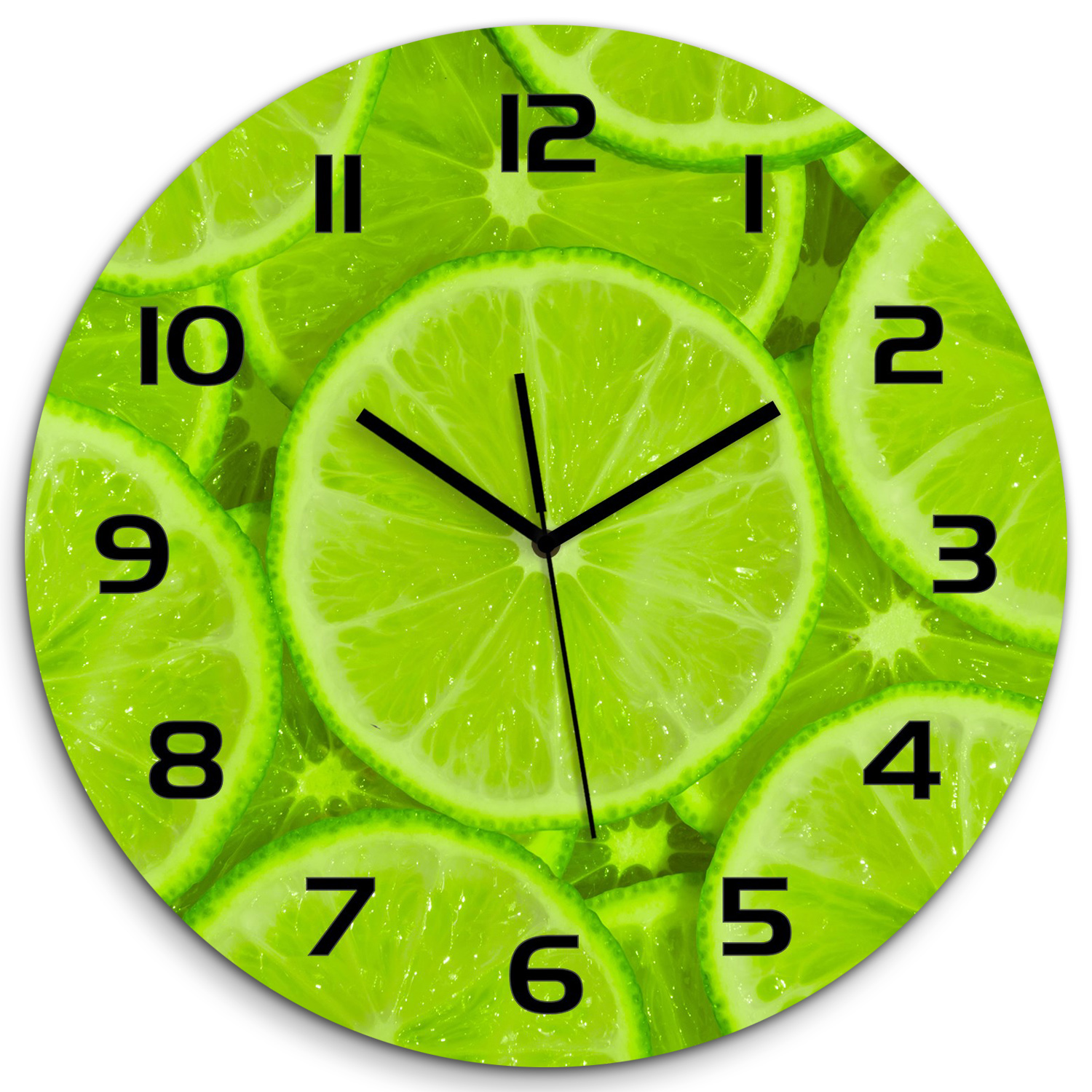

Szklany okrągły zegar do kuchni Limonki fi 60 cm