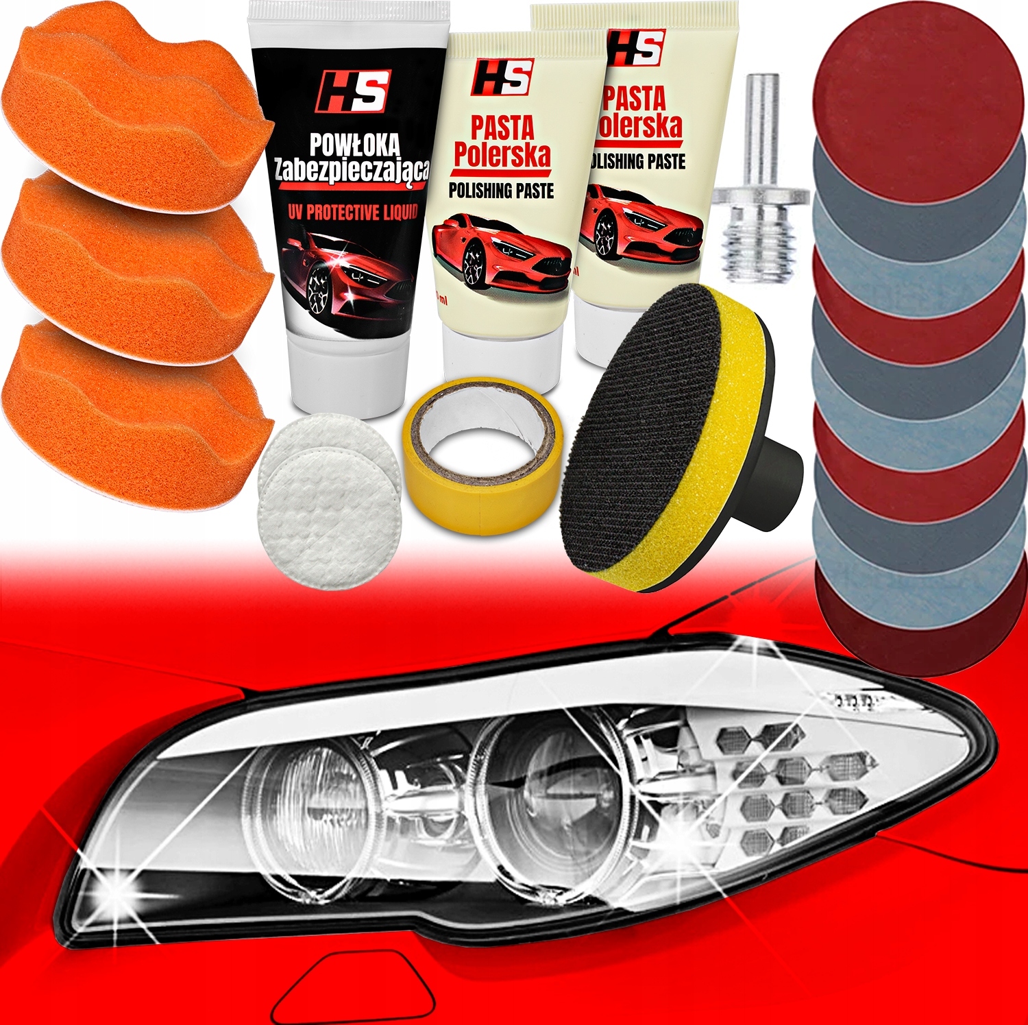 ZESTAW DO POLEROWANIA I REGENERACJI RENOWACJI REFLEKTORÓW LAMP SAMOCHODOWYC Rodzaj polerowanie lamp