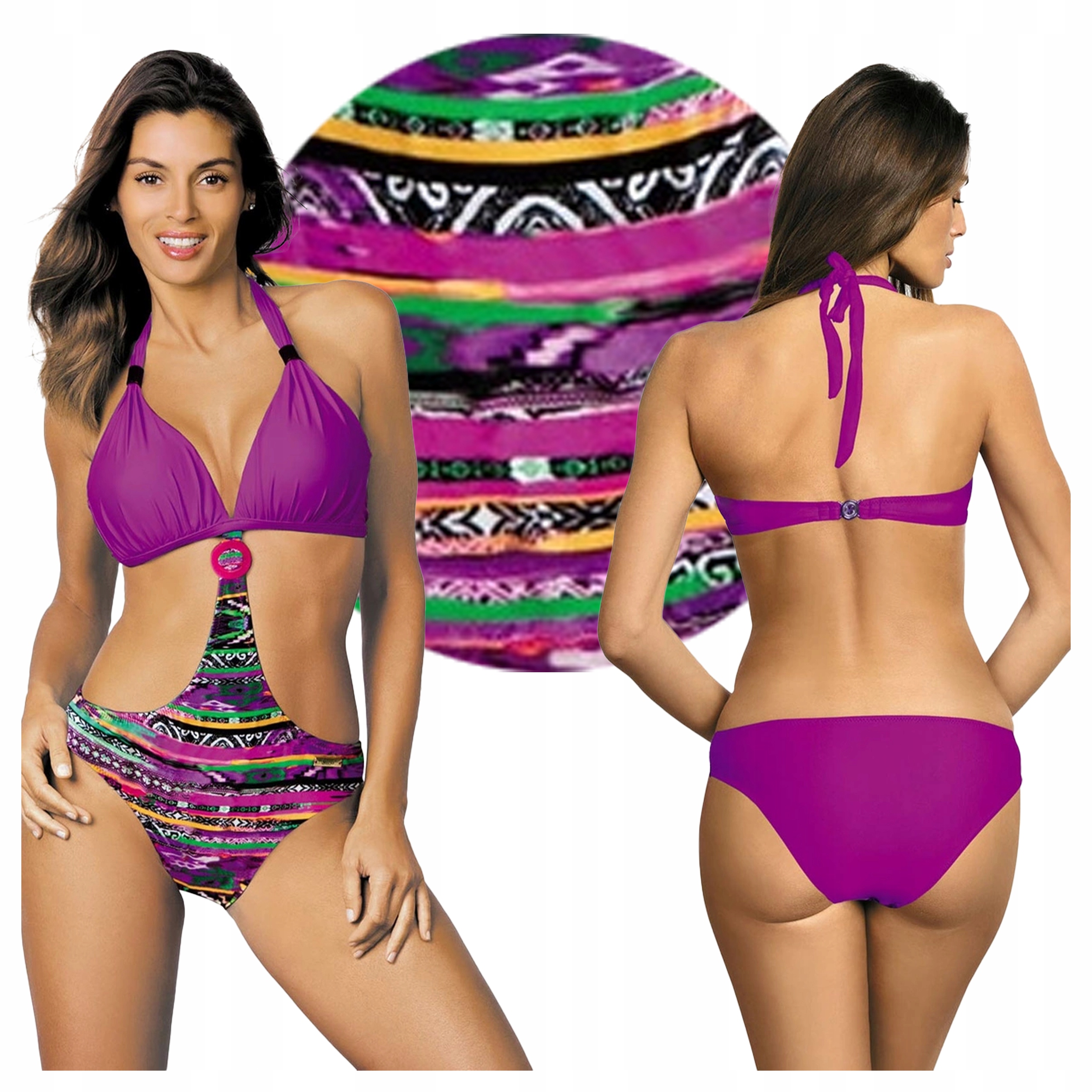 Vzorovaný lákavý kostým Jednodílný kostým Monokini Vázaný Fuchsiová L