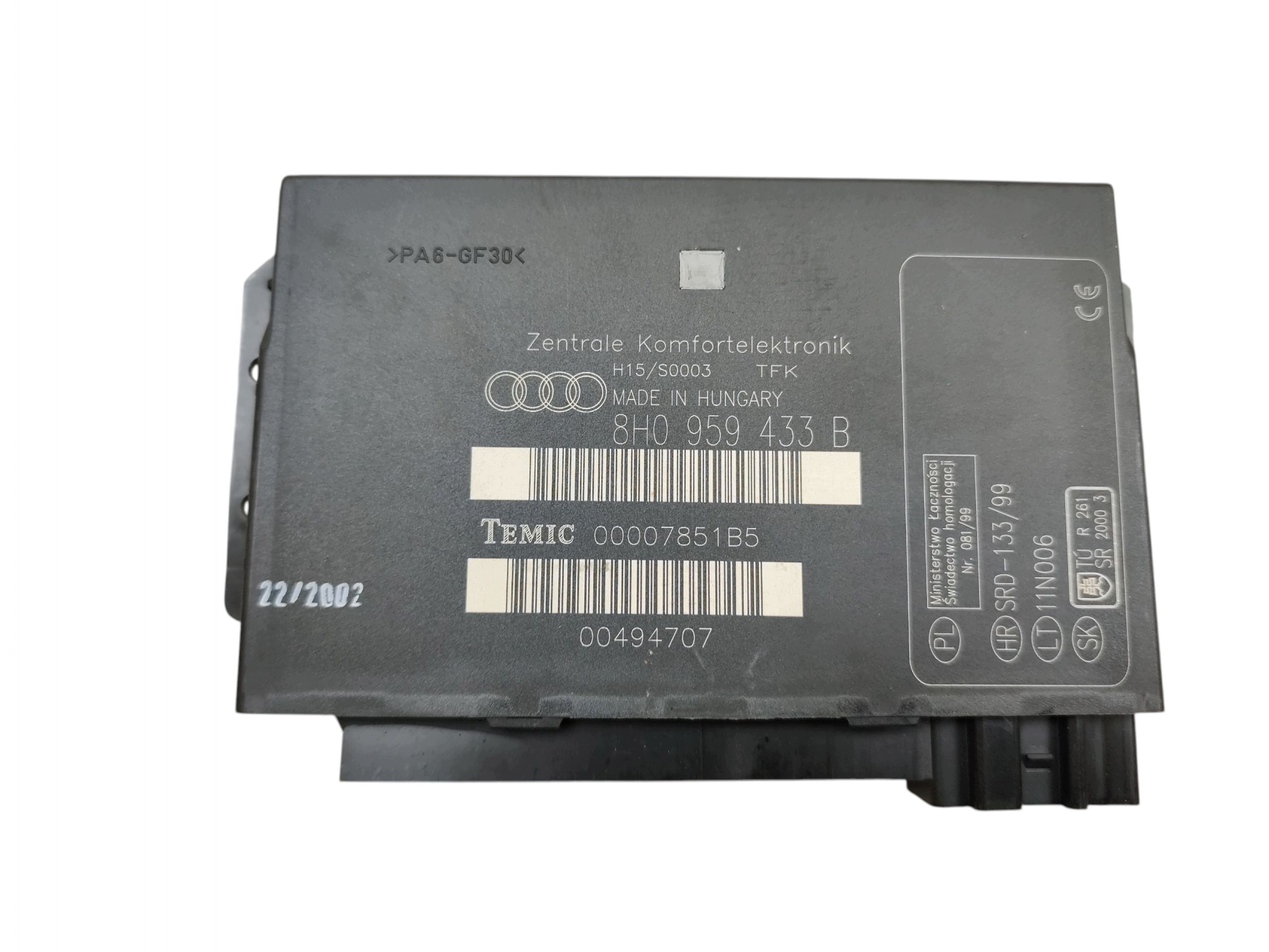 control unit comfort control unit AUDI A4 B6 B7 8H0959433B