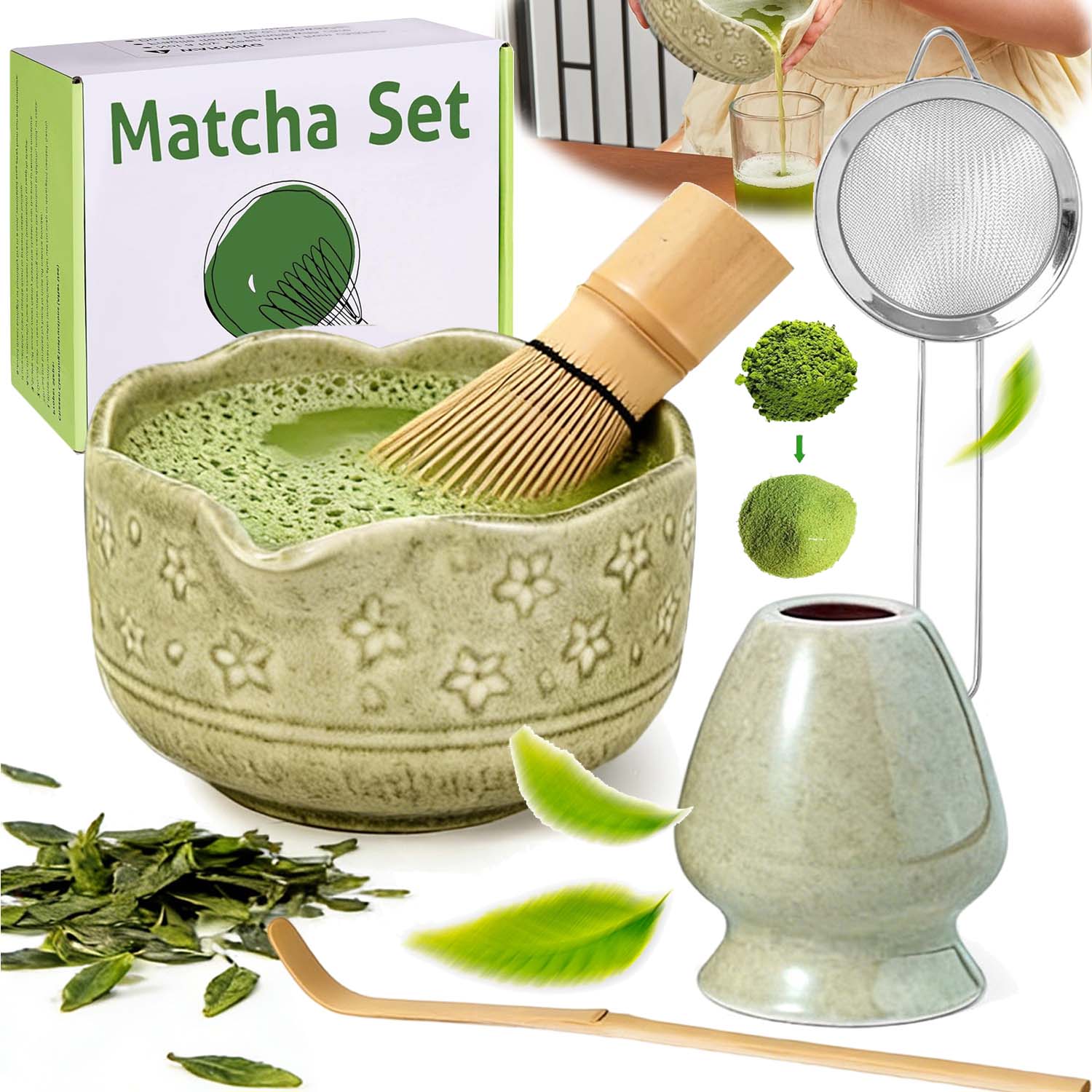 Zestaw Miotełka Chasen Pędzel Do Herbaty Matcha+łyżk +chashaku 5SZT