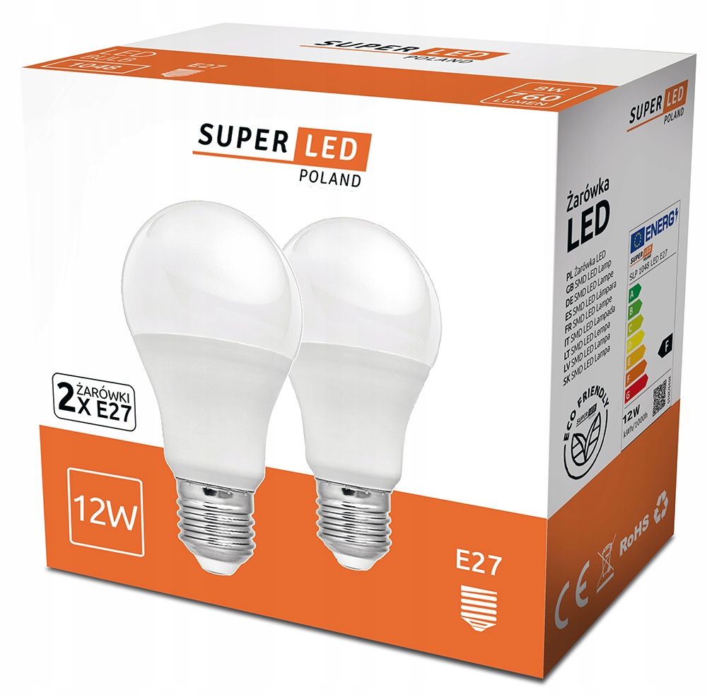 

Zestaw 2x Żarówka Led E27 12W 100W SuperLED