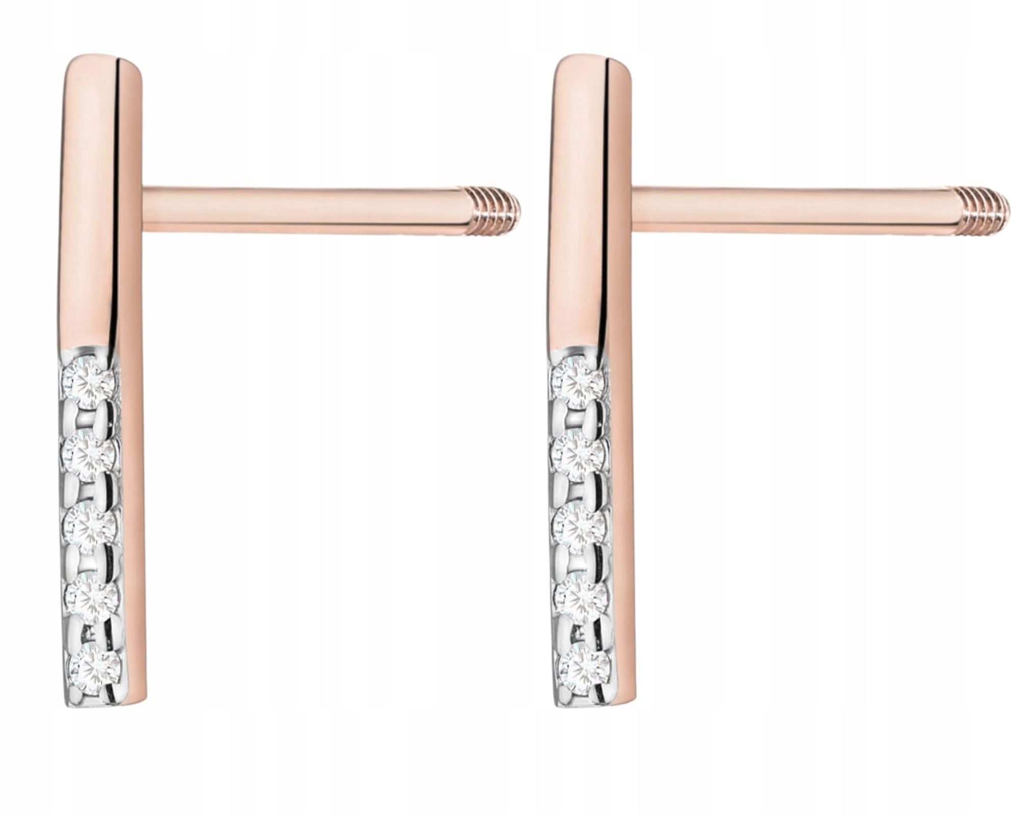 Růžové Zlato Náušnice Tyčinky Diamanty Brilianty Šroubovací Tyčinka