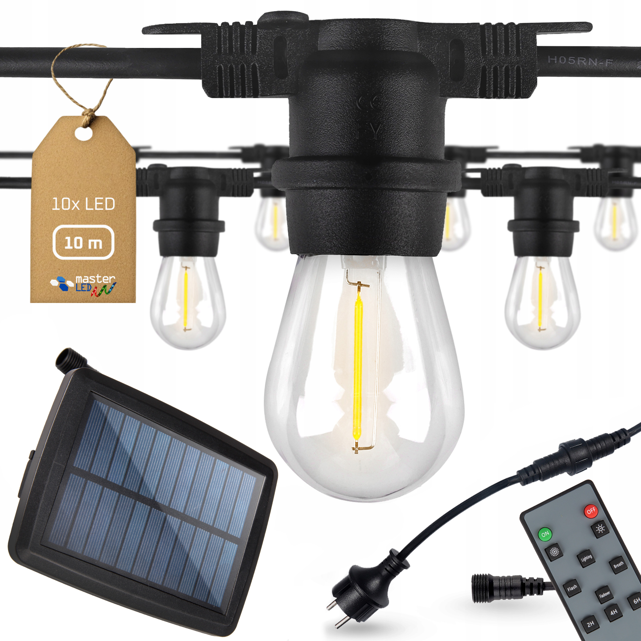 Zahradní Solární Girlanda 10 m Lampičky vodotěsná 10x žárovka Pilot