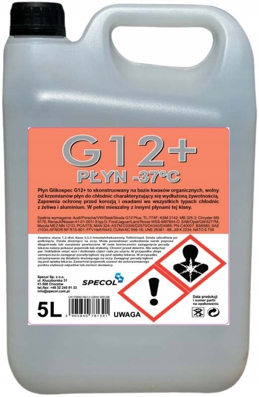 Płyn do chłodnic 5L -37°C Różowy Glikospec G12+