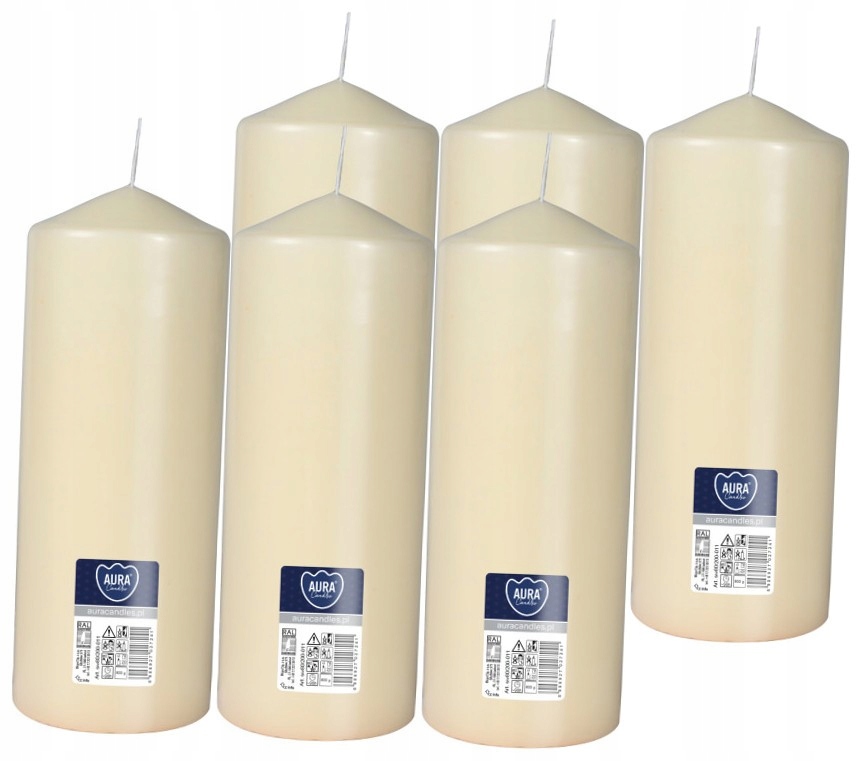 6X Krémová Velká svíčka válec bez zápachu Parafínová Svíčka 20CM 90H 800G