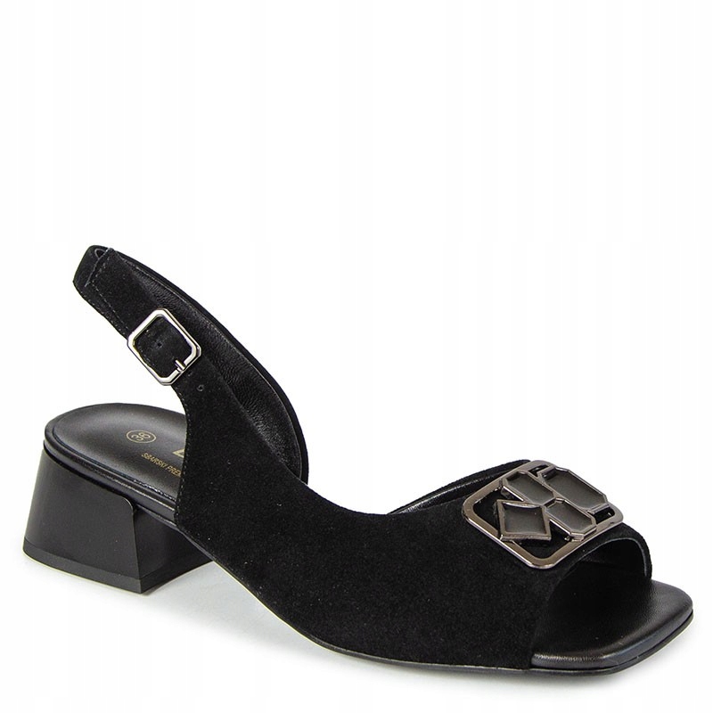 S.barski LZ61-3127 Černé Kožené Sandály S Ozdobou Na Podpatku 36