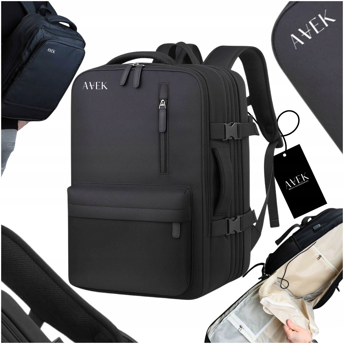 Batoh Pánský Černý Sportovní Do Práce Školy Cestovní Prostorný Usb Avek