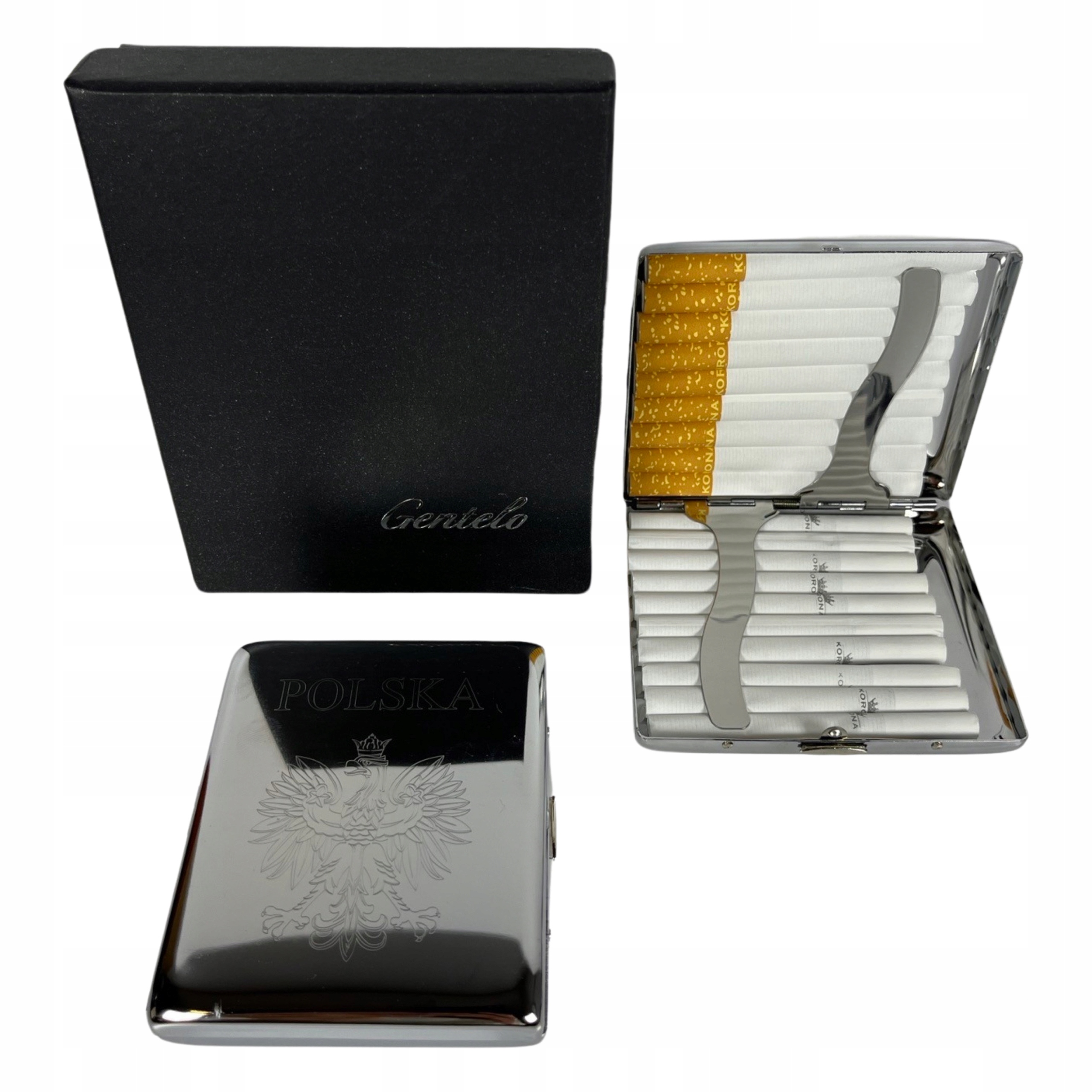PAPIEROŚNICA METALOWA ORGANIZER na 18-26 PAPIEROSÓW ETUI PUDEŁKO + GRAWER