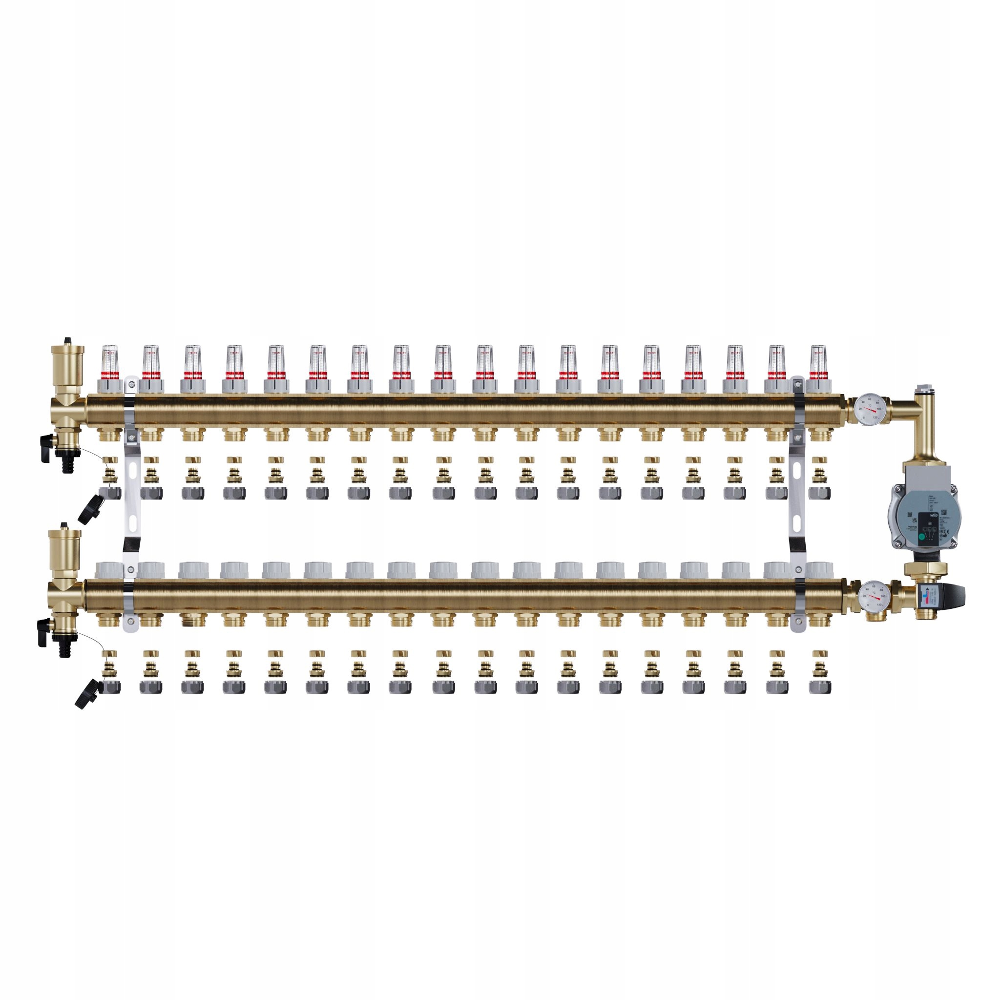 Rozdělovač pro podlahové topení 18 sekcí a Pex Spojky Čerpadlo Wilo