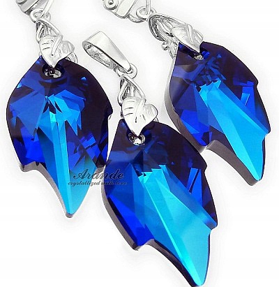 Krystaly Sada Náušnice Přívěsek Blue Leaf Long