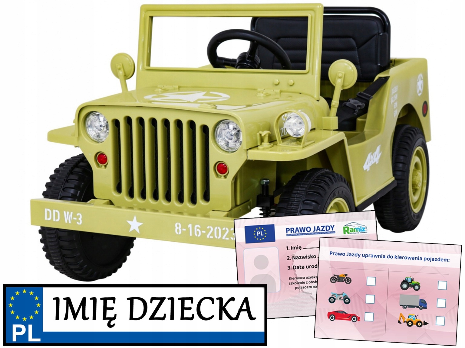 duży Wojskowy Samochód na akumulator dla dzieci Jeździk Na Pilota 4x35W