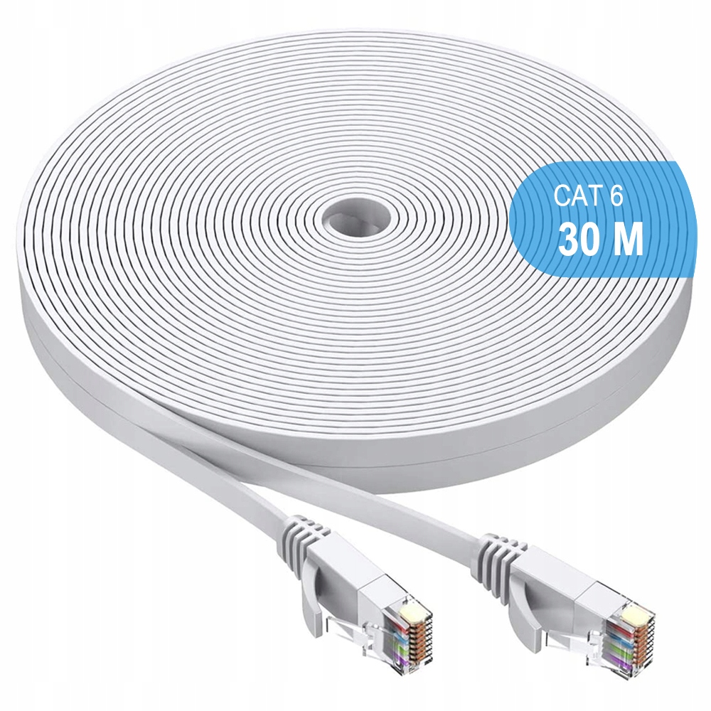 Kabel Ethernet CAT 6 RJ45 Płaski | LAN 30M Biały