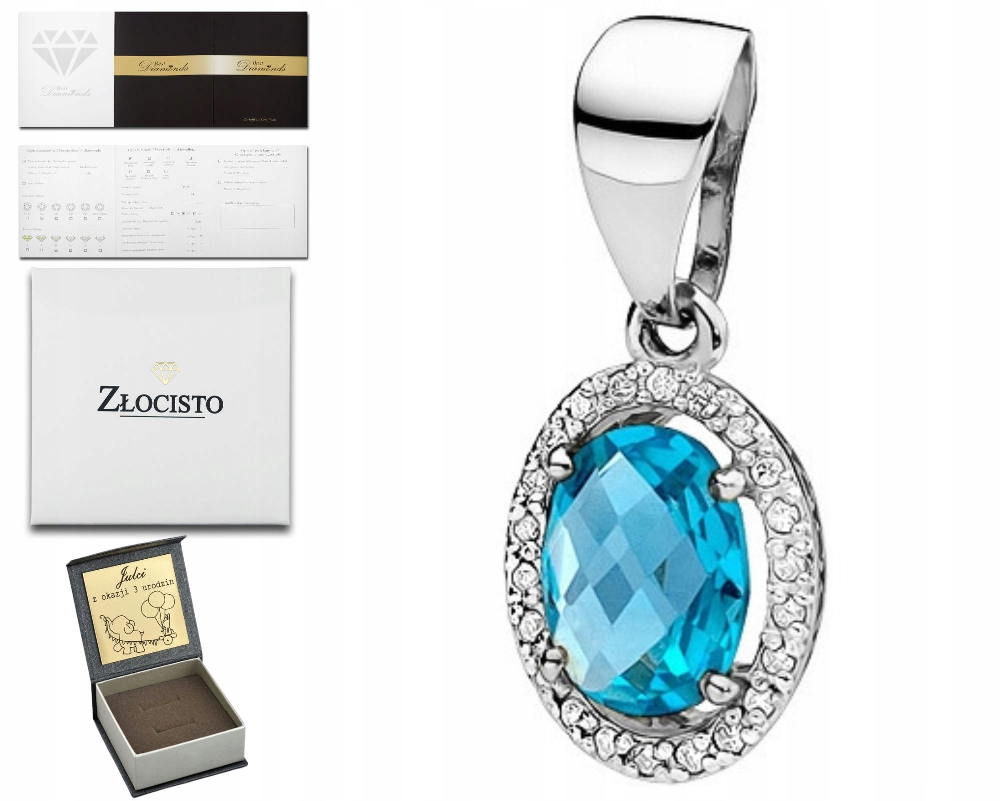 Bílé Zlato Přívěsek Přívěsek S Brilianty Topaz