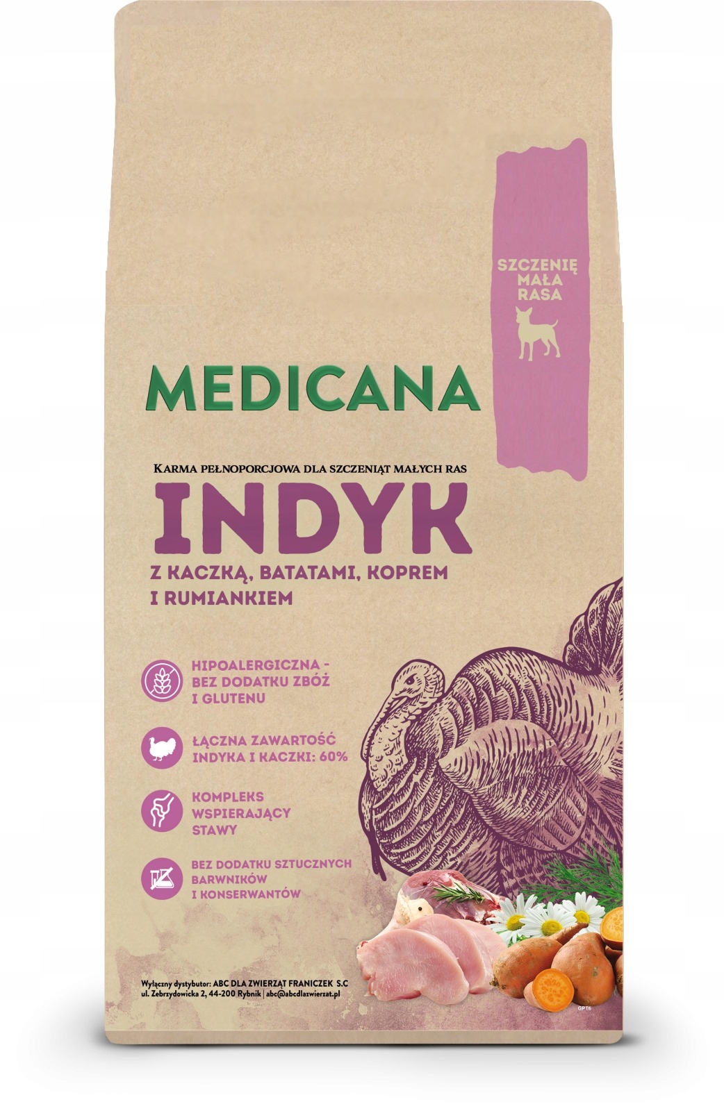 Medicana Gf Indyk z Kaczką, batatami, koprem Puppy Small 6kg