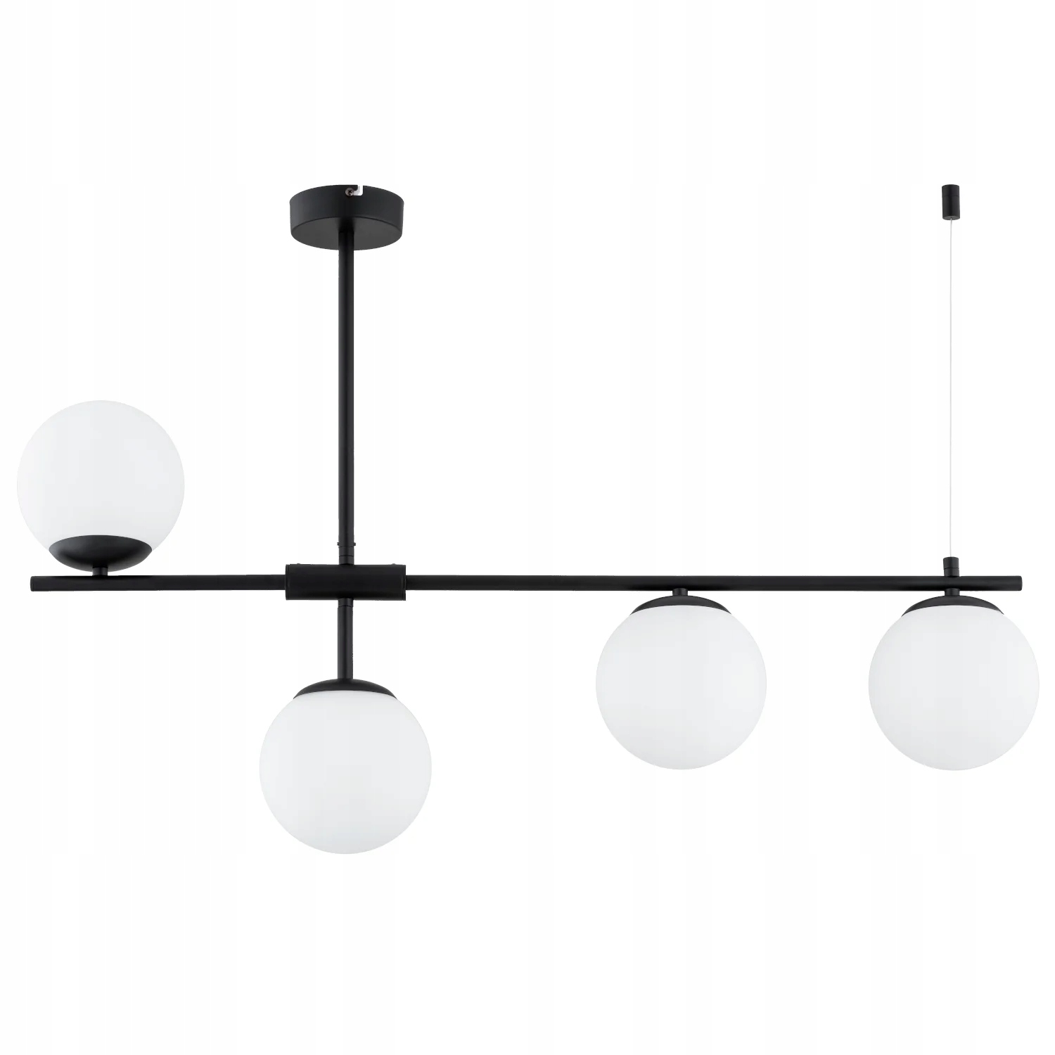 Závesná lampa čierna 4xE14 sklenené gule, stmievateľná, do jedálne, Alfa