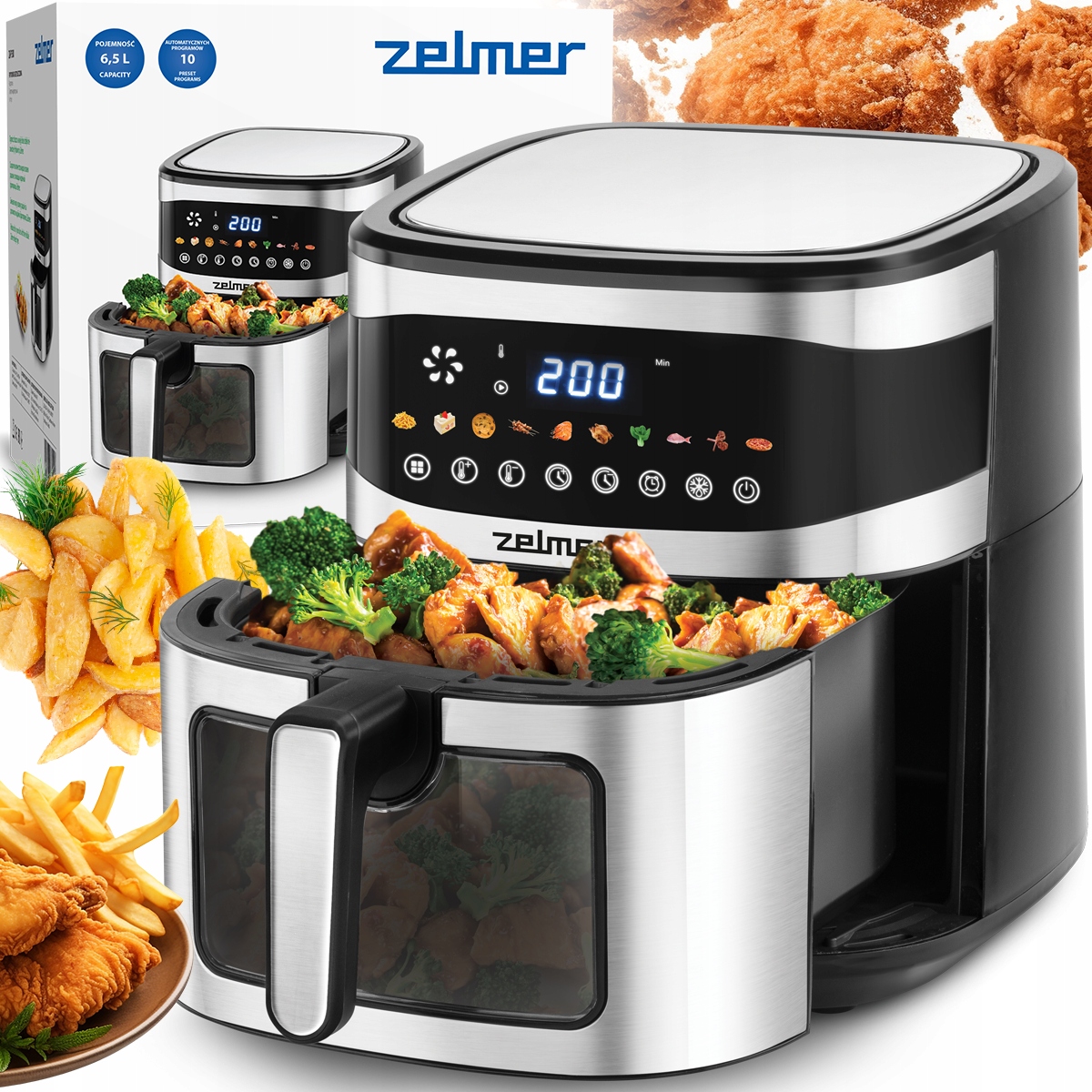 Frytkownica Beztłuszczowa Zelmer Frytownica Piekarnik Air Fryer 1600W 6,5L