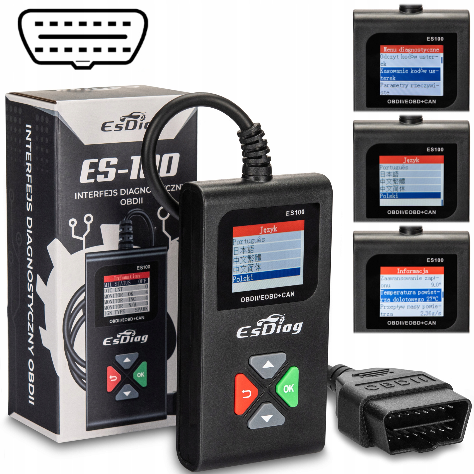 Tester Diagnostyczny Interfejs OBD2 język Polski Skaner Błędów Check Engine