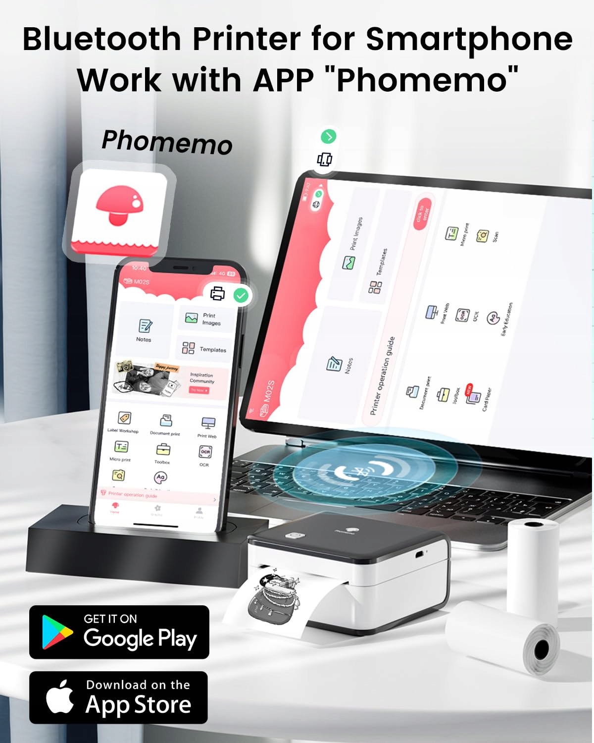 PHOMEMO M02 Pro Mini Drukarka Termiczna 304 DPI Do Smartfona iOS Android — miniatura 3