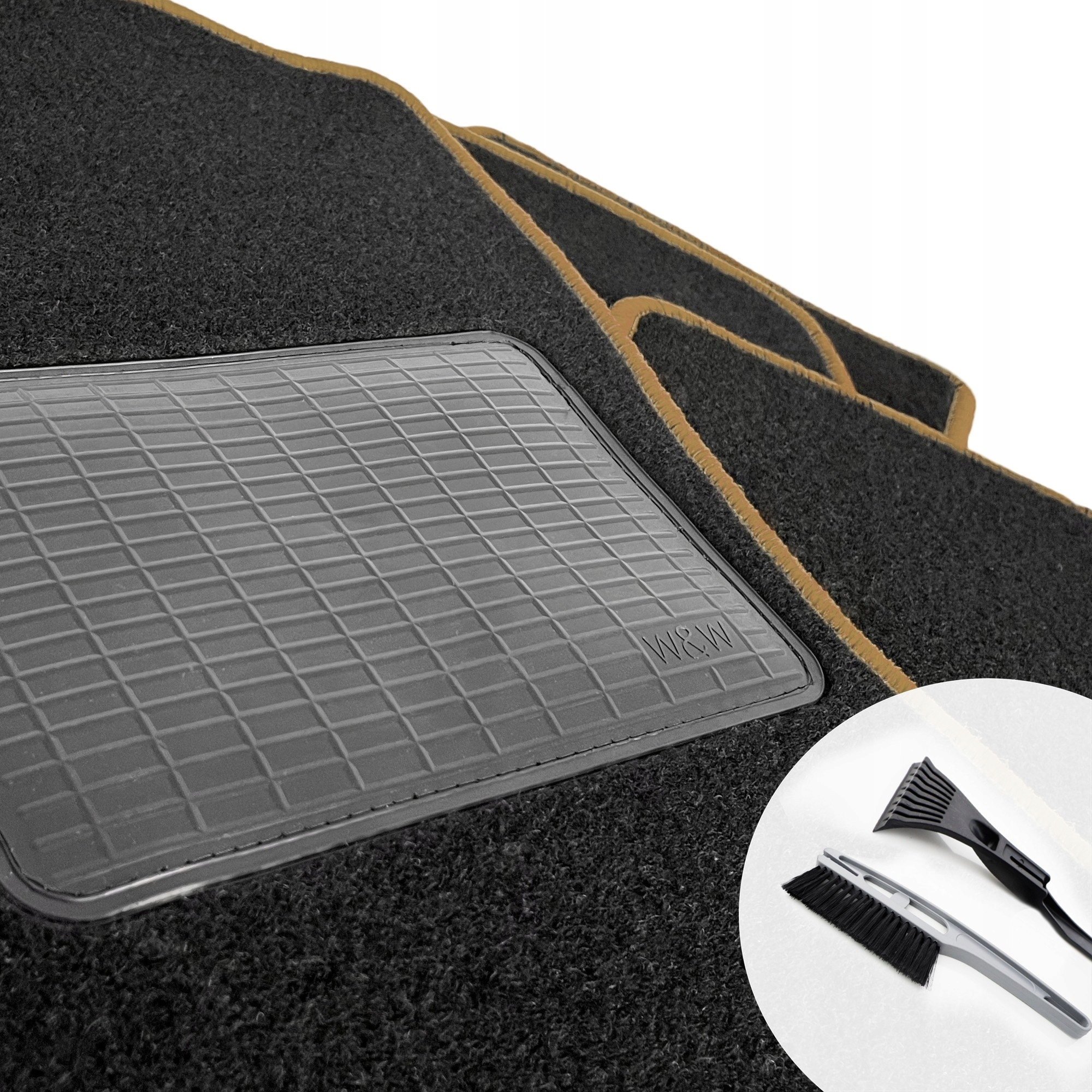 Fußmatten Auto Velours Autoteppiche Schwarz Automatten Set 4-teilig passend für Nissan Almera 2000-2006 (Beige - Ziernähte)