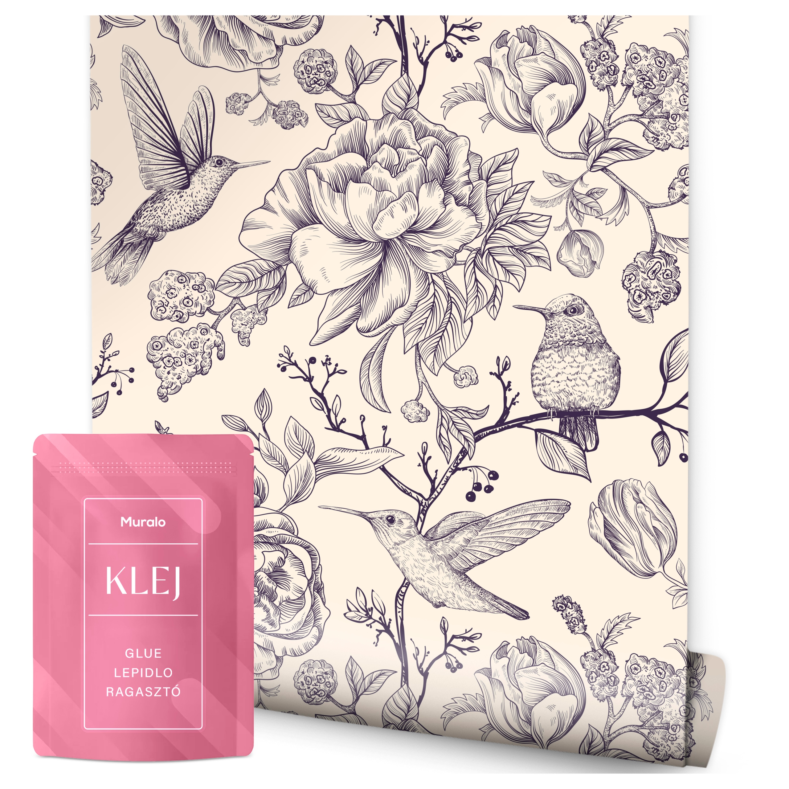 ОБОИ В РУЛОНЕ ДЛЯ СПАЛЬНИ ПТИЦЫ КОЛИБРИ ЦВЕТЫ ПИОНЫ ПРИРОДА ВИНТАЖНЫЙ СТИЛЬ