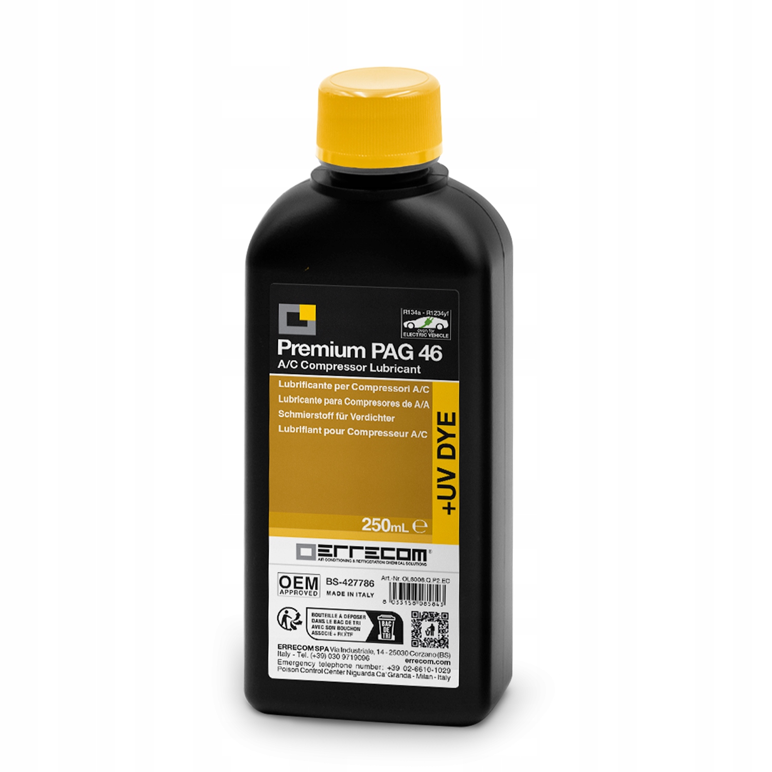 PAG 46 + UV Dye, Olej do Klimatyzacji Samochodowej, R134a i R1234yf, 250 ml