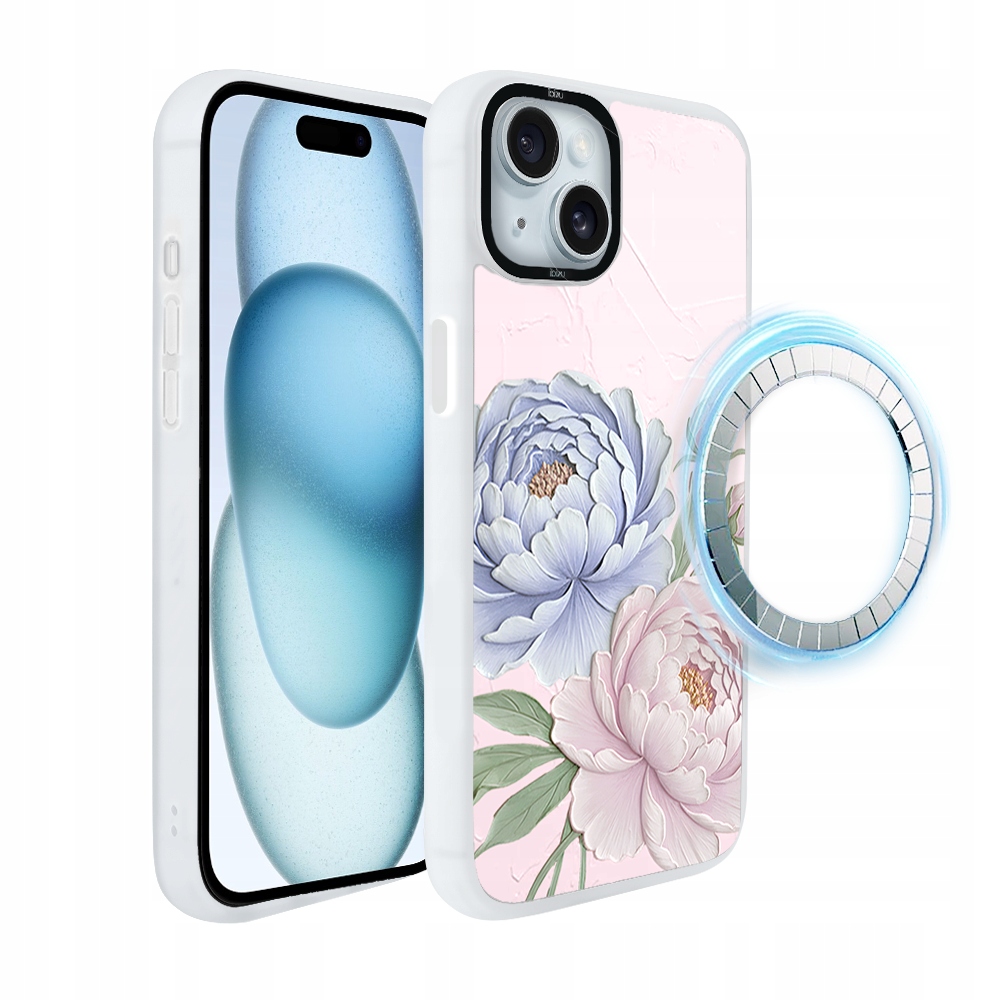 Pouzdro pro iPhone 15 Ibizu DropGuard Matt s MagSafe, pivoňkově růžové, bílé