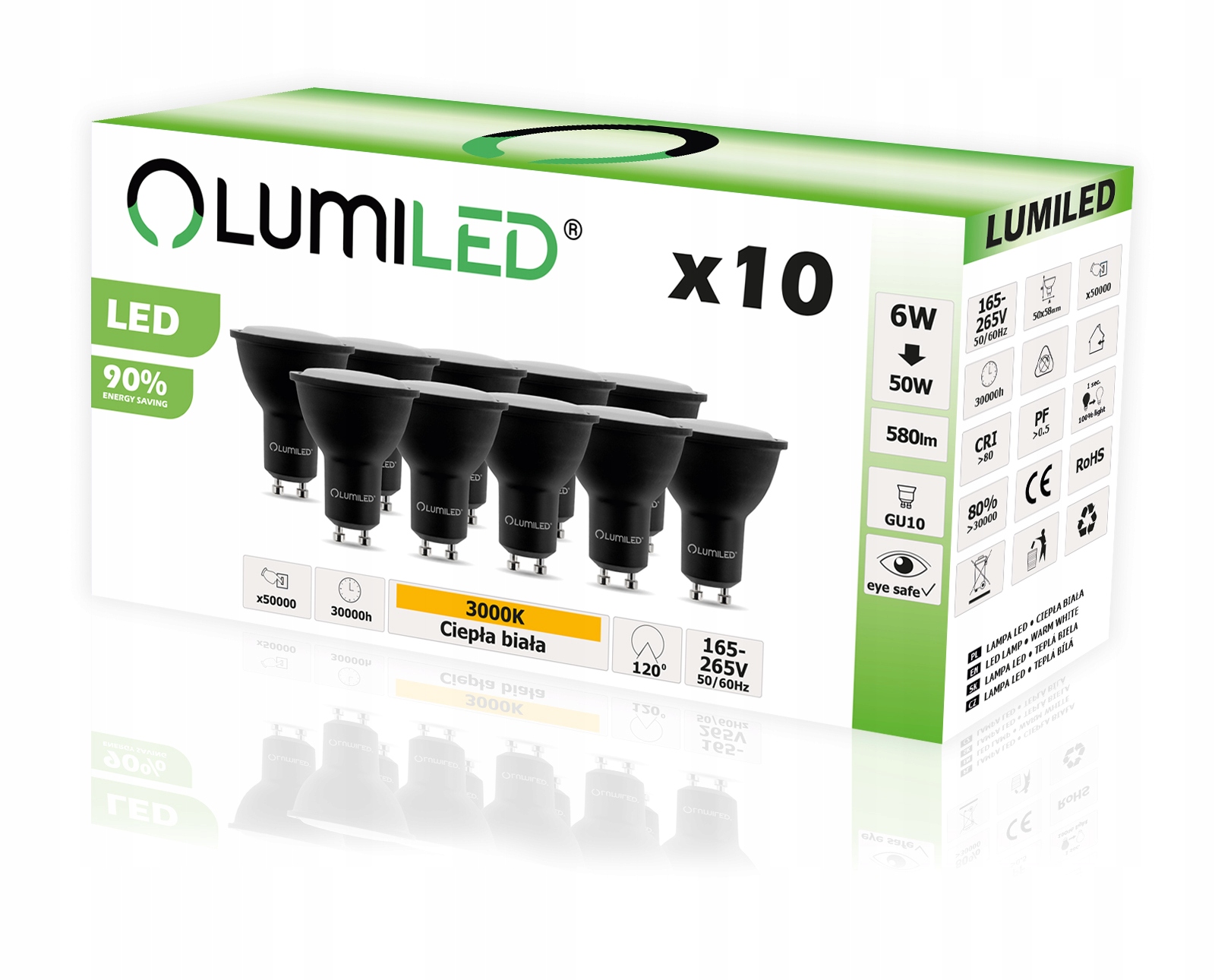 10x Żarówka LED GU10 6W 3000K 120° CZARNA LUMILED