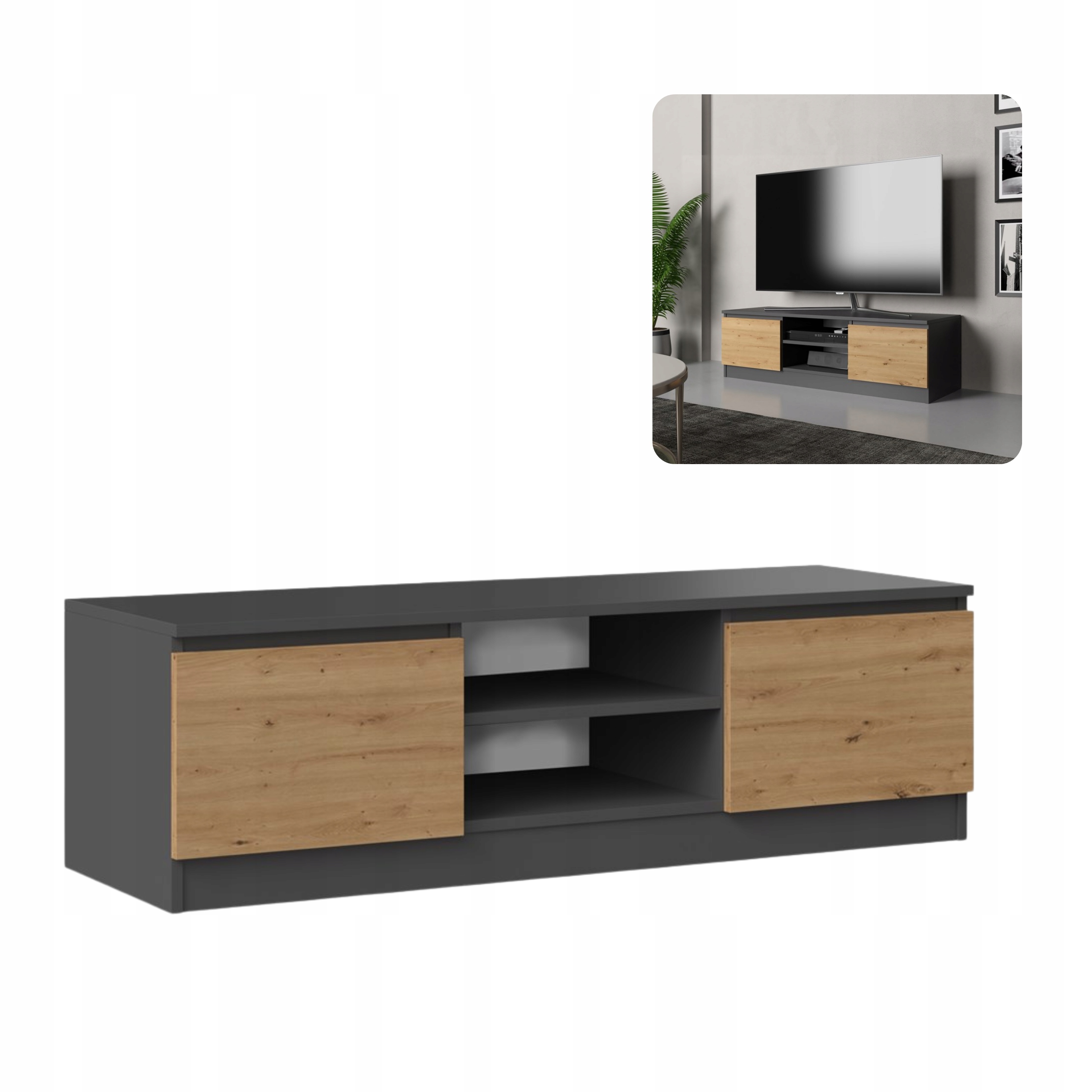 Szafka Rtv Stolik Pod Telewizor Malwa 120 CM Antracyt Dąb Artisan