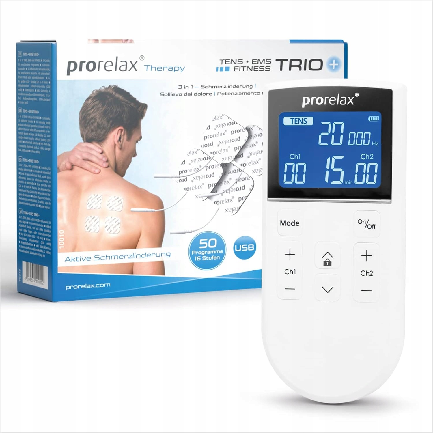 Masażer elektrostymulator Prorelax Tens/Ems Trio+ 50 Programów