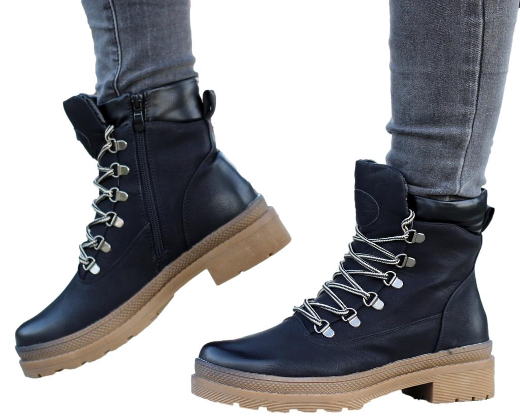 

Czarne Trapery Buty Damskie Na Zime Solidne 37
