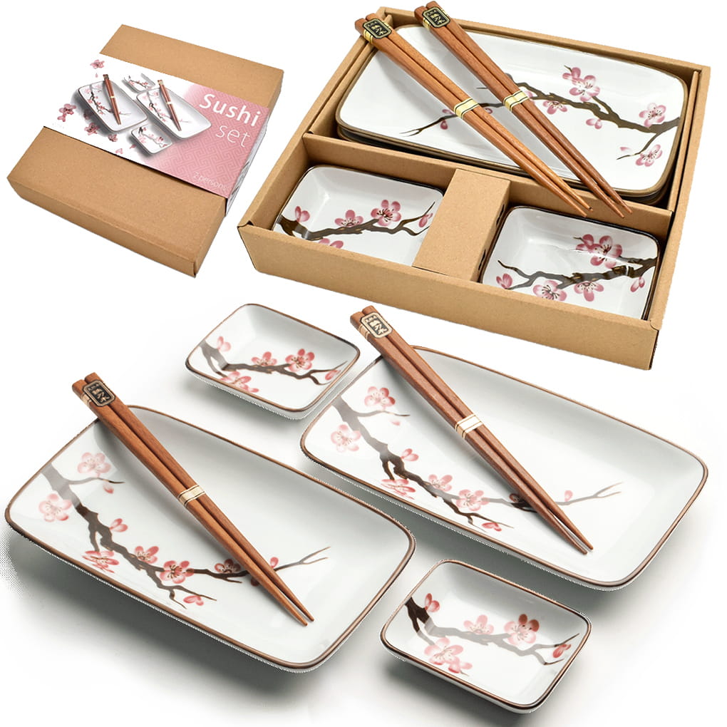 Zestaw Ceramiki Naczyń Do Sushi Jasny Komplet Oriental Sakura Dla 2 Osób