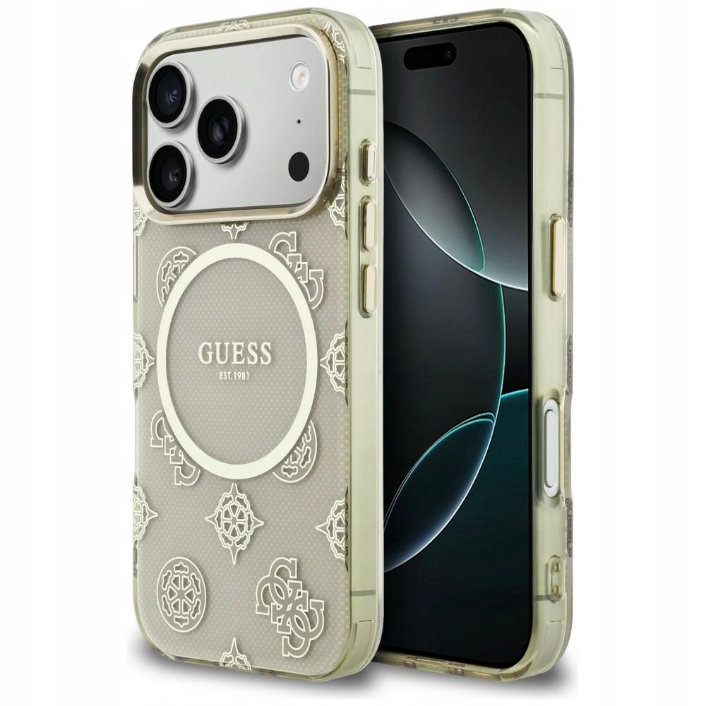 Pouzdro Guess IML Peony Dot MagSafe pro Apple iPhone 17 Pro béžové