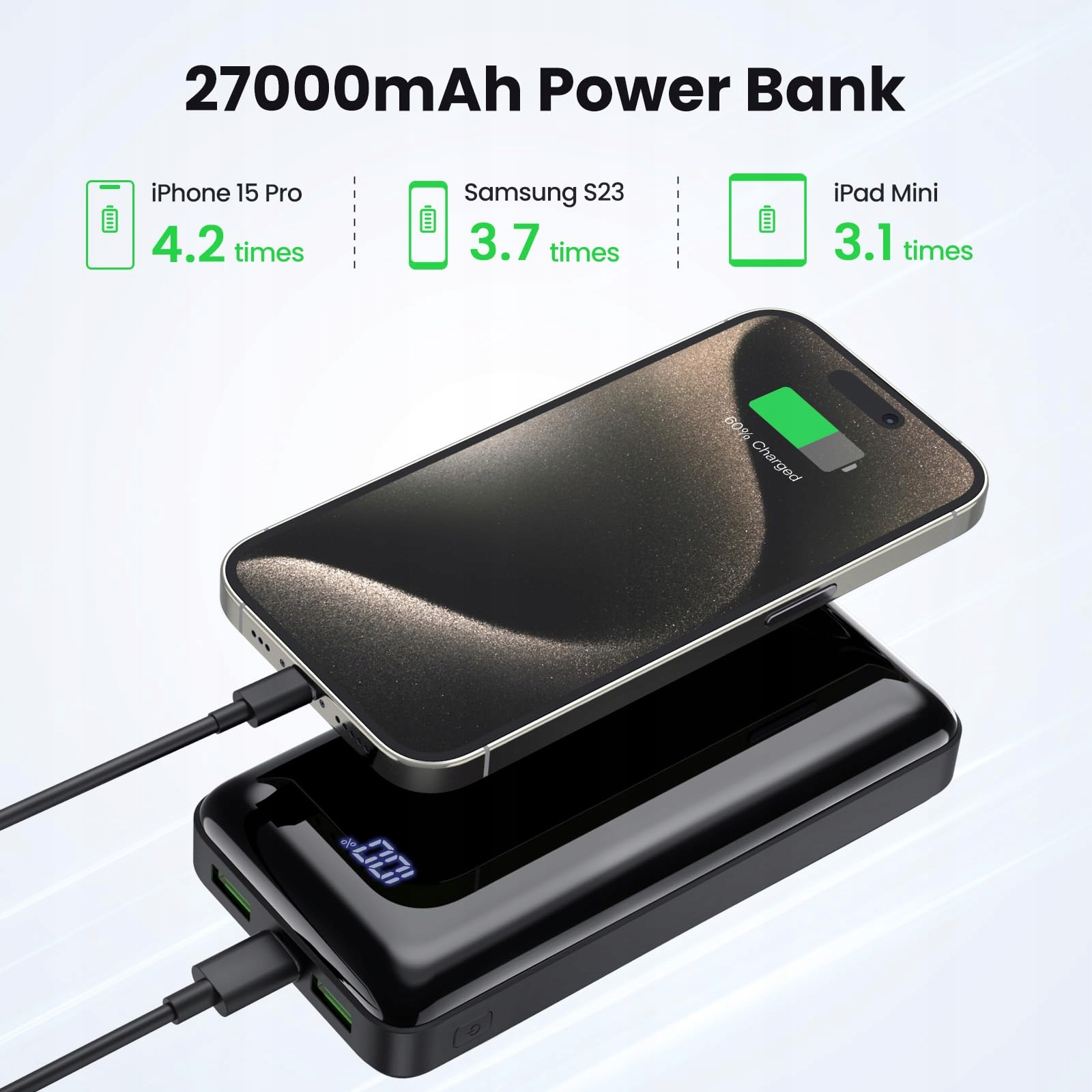 Bextoo Power Bank 27000mAh 225W USB-C LED iPhone 16 15 14 13 12 Pro — miniatura 6