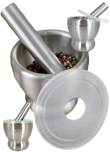 MOŹDZIERZ KUCHENNY STALOWY Z POKRYWKĄ DO PRZYPRAW ZIÓŁ TŁUCZEK DO UCIERANIA Średnica 13 cm