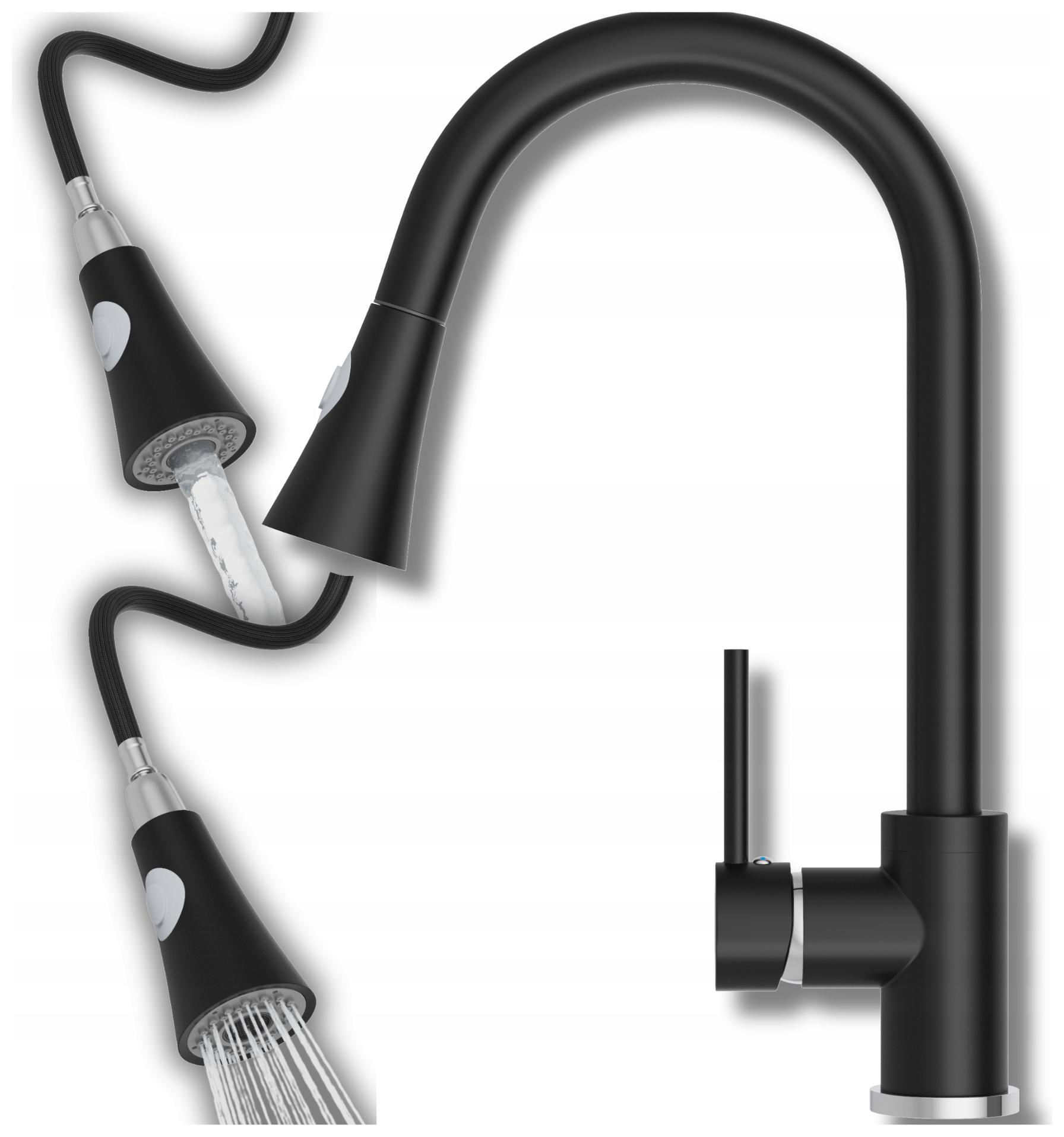 Kuchyňská baterie s výsuvným výtokem černá Kuchyňský Kohout stojící Snake