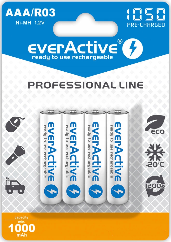 4x AKUMULATORKI everActive R03/AAA Ni-MH 1050 mAh Stan opakowania oryginalne