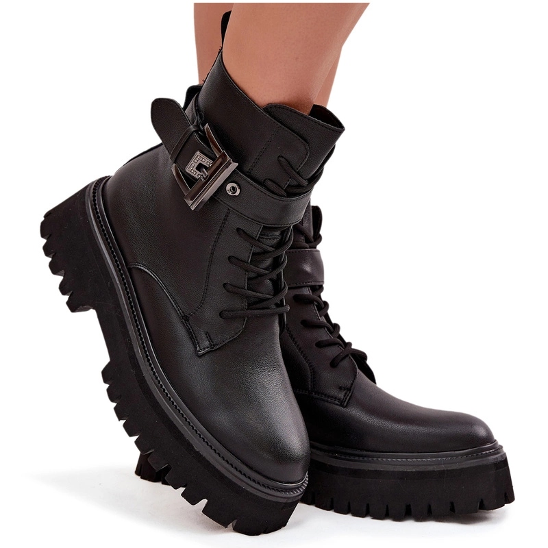 Kotníkové Boty Workery Zateplené Koženou Sponou D&a MK52-032 Černé 40