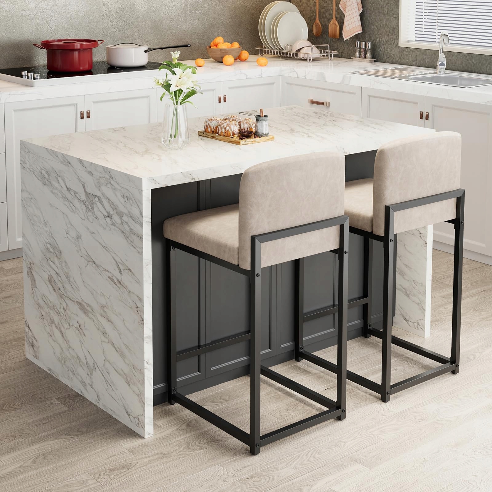 Barové stoličky, sada 2ks, sivé, koža Eko