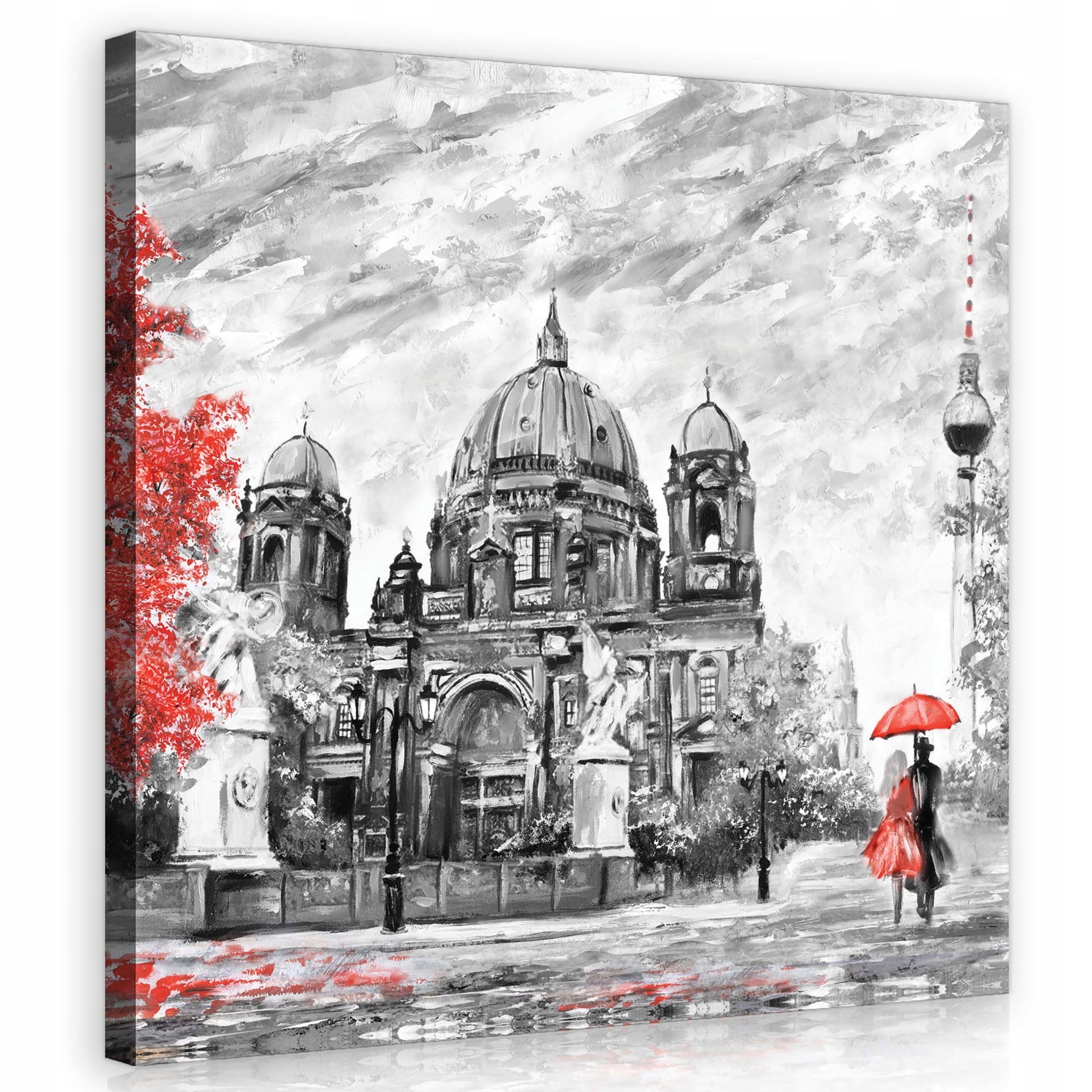 Obraz 80x80 Berlín městská krajina pár červený deštník monochromatický