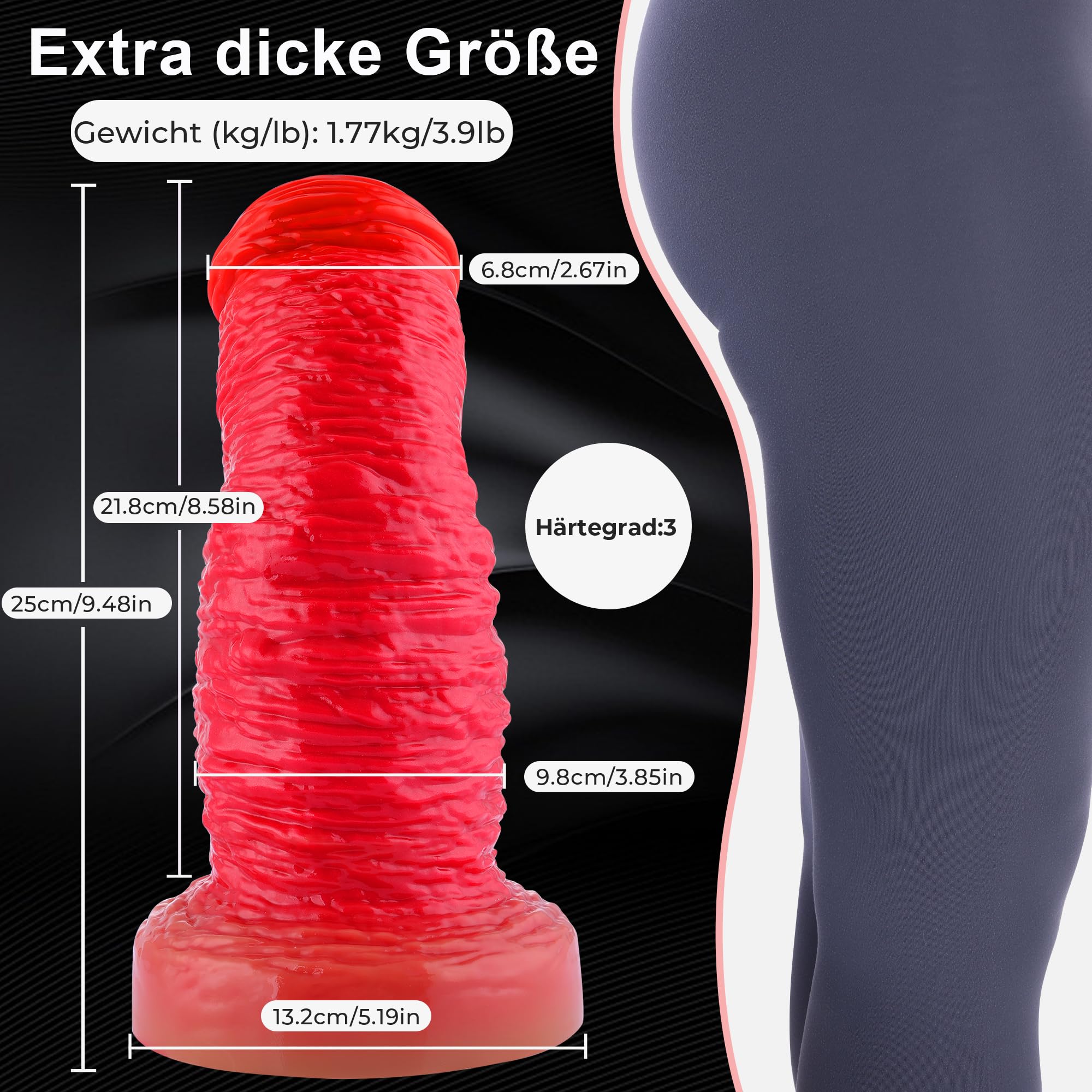 ROSE BLUME Duży Realistyczny Czerwony Silikonowy Dildo z Przyssawką 25x9cm — miniatura 2